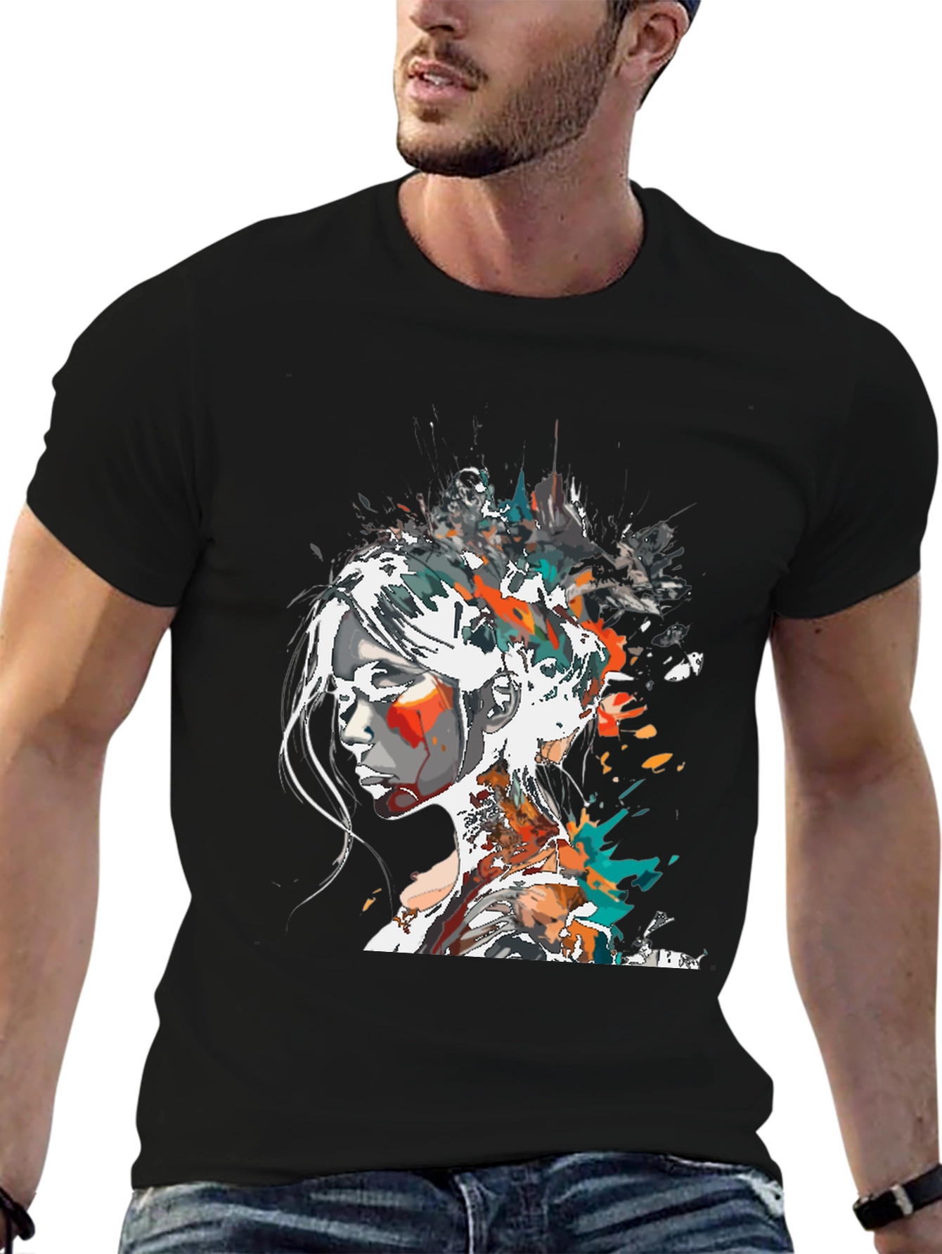 Abstract Woman Graphic Tee - Black