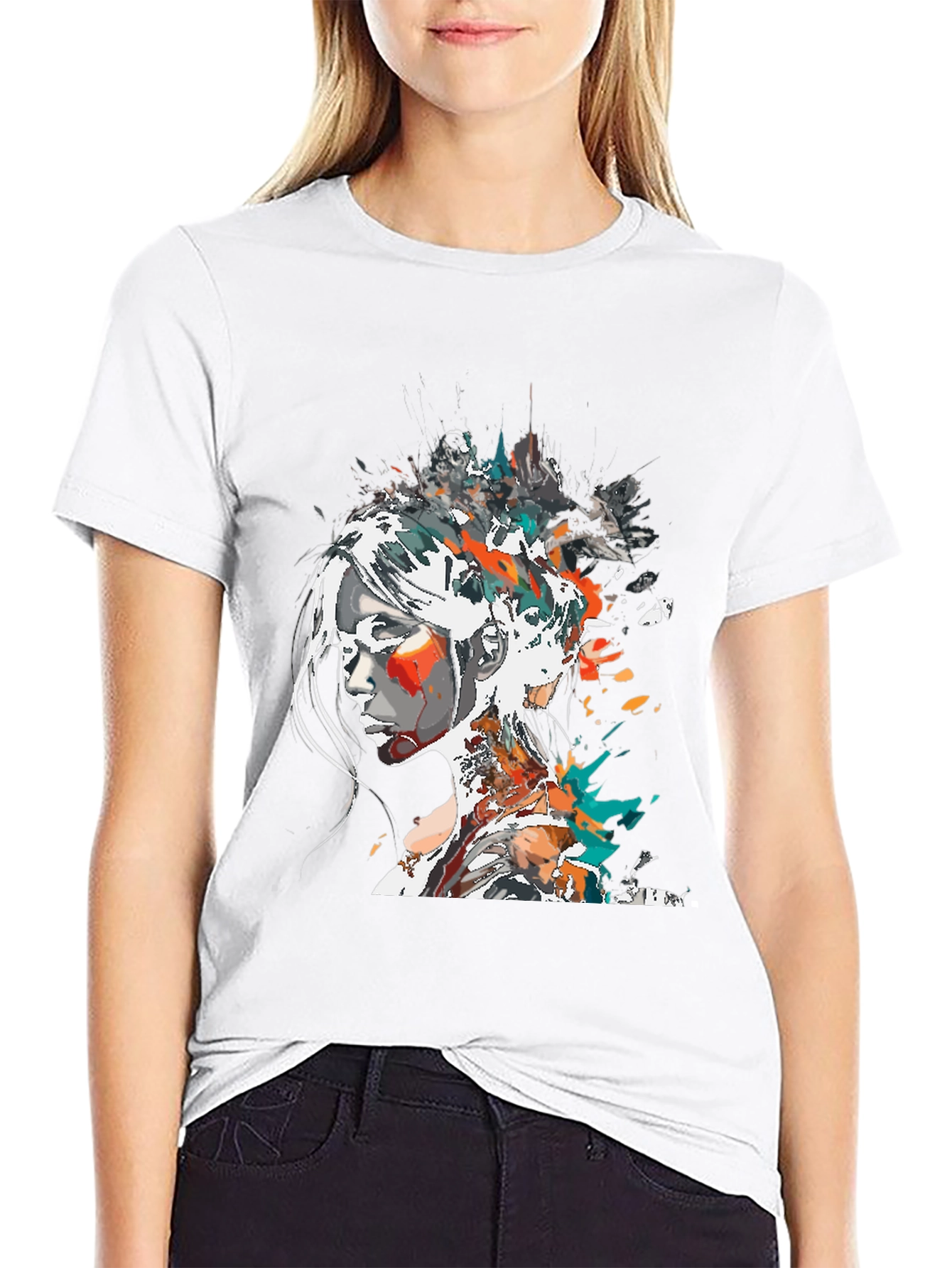 Abstract Woman Graphic Tee - Black