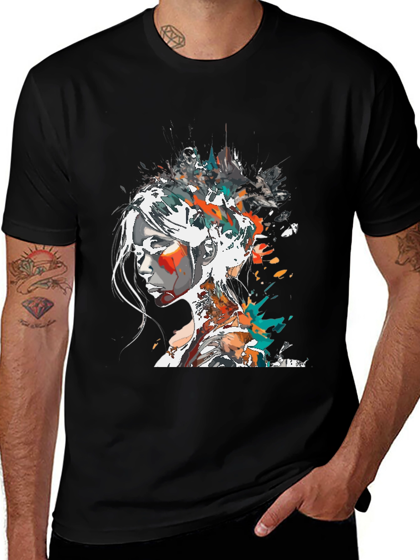 Abstract Woman Graphic Tee - Black