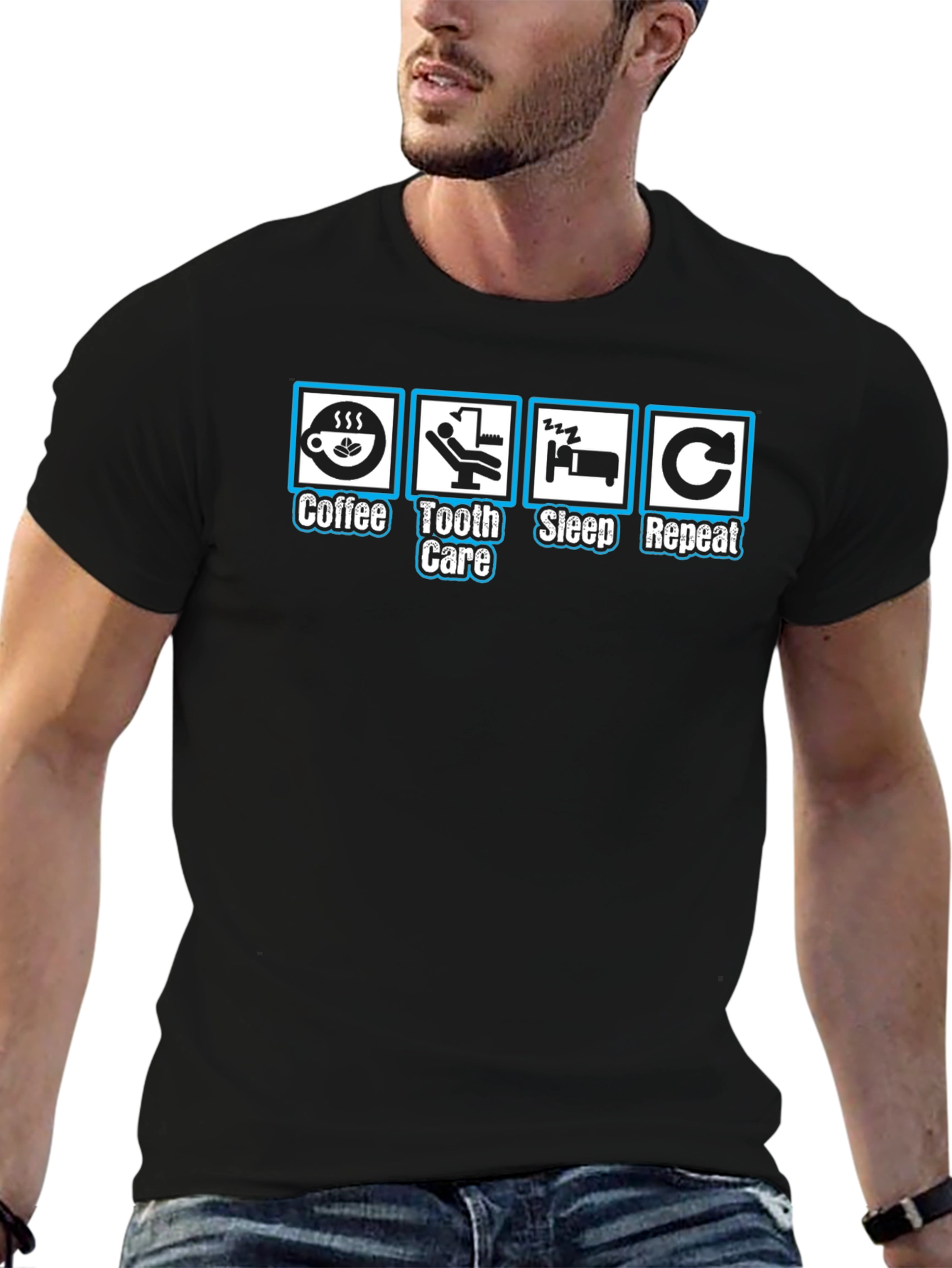 Coffee Tooth Care Sleep Repeat Graphic T-Shirt