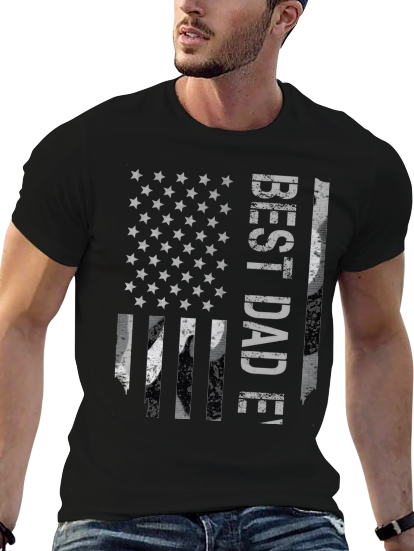 Best Dad Ever American Flag Graphic T-Shirt
