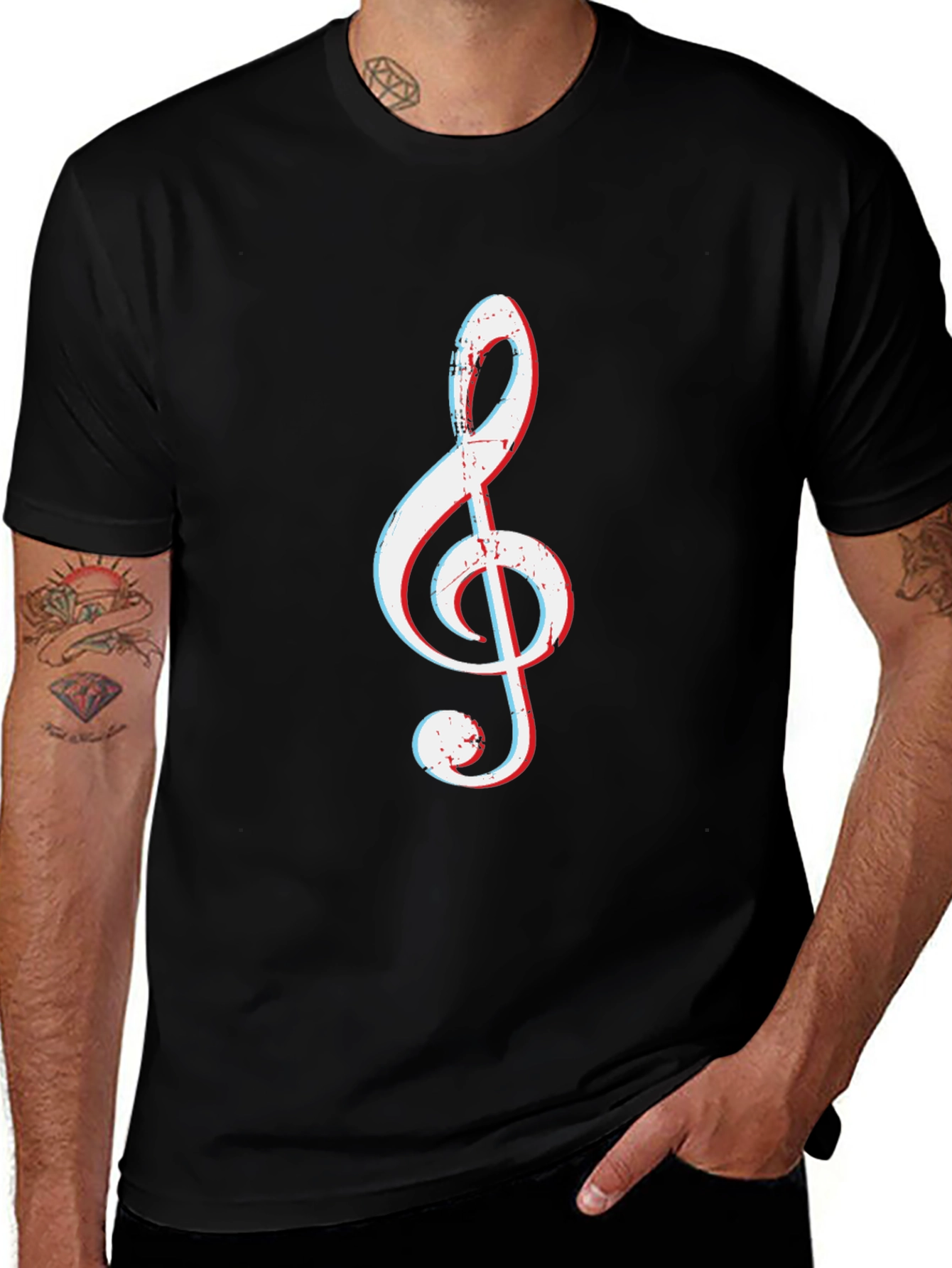 Treble Clef Graphic Tee - Black Cotton T-Shirt