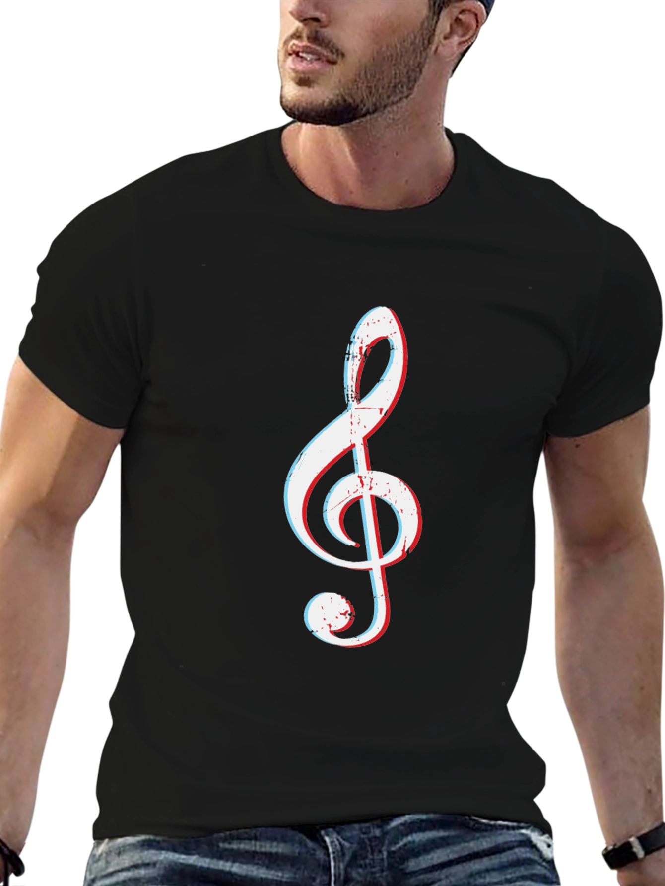 Treble Clef Graphic Tee - Black Cotton T-Shirt