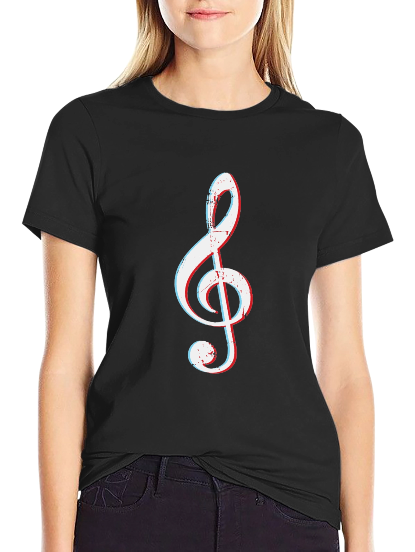 Treble Clef Graphic Tee - Black Cotton T-Shirt