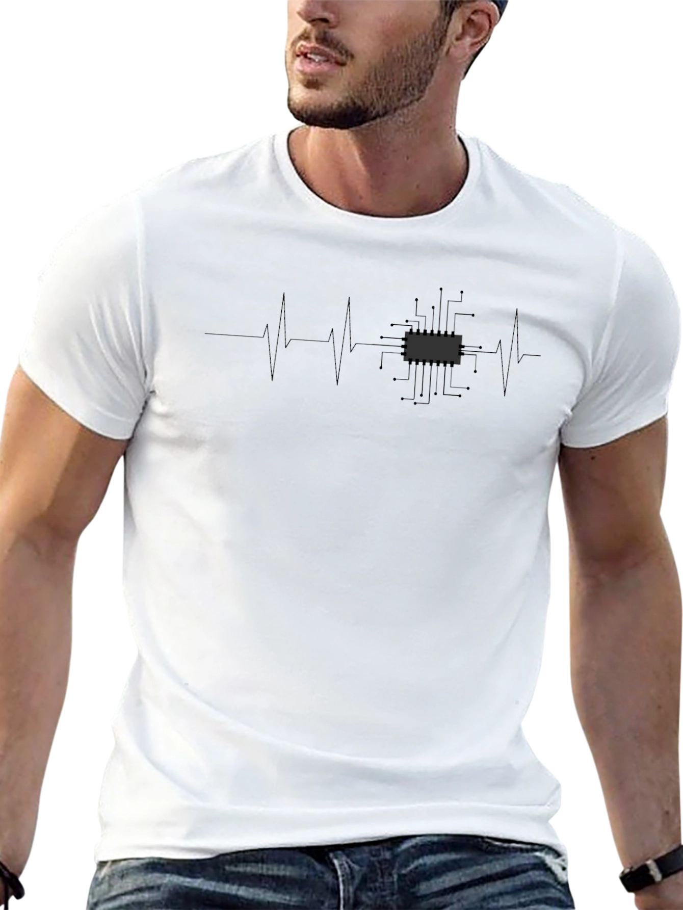 Circuit Board Heartbeat Graphic Tee - Black