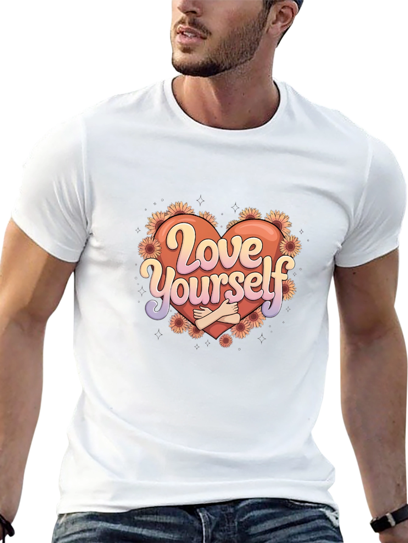 Love Yourself Graphic Tee - Heart & Flowers