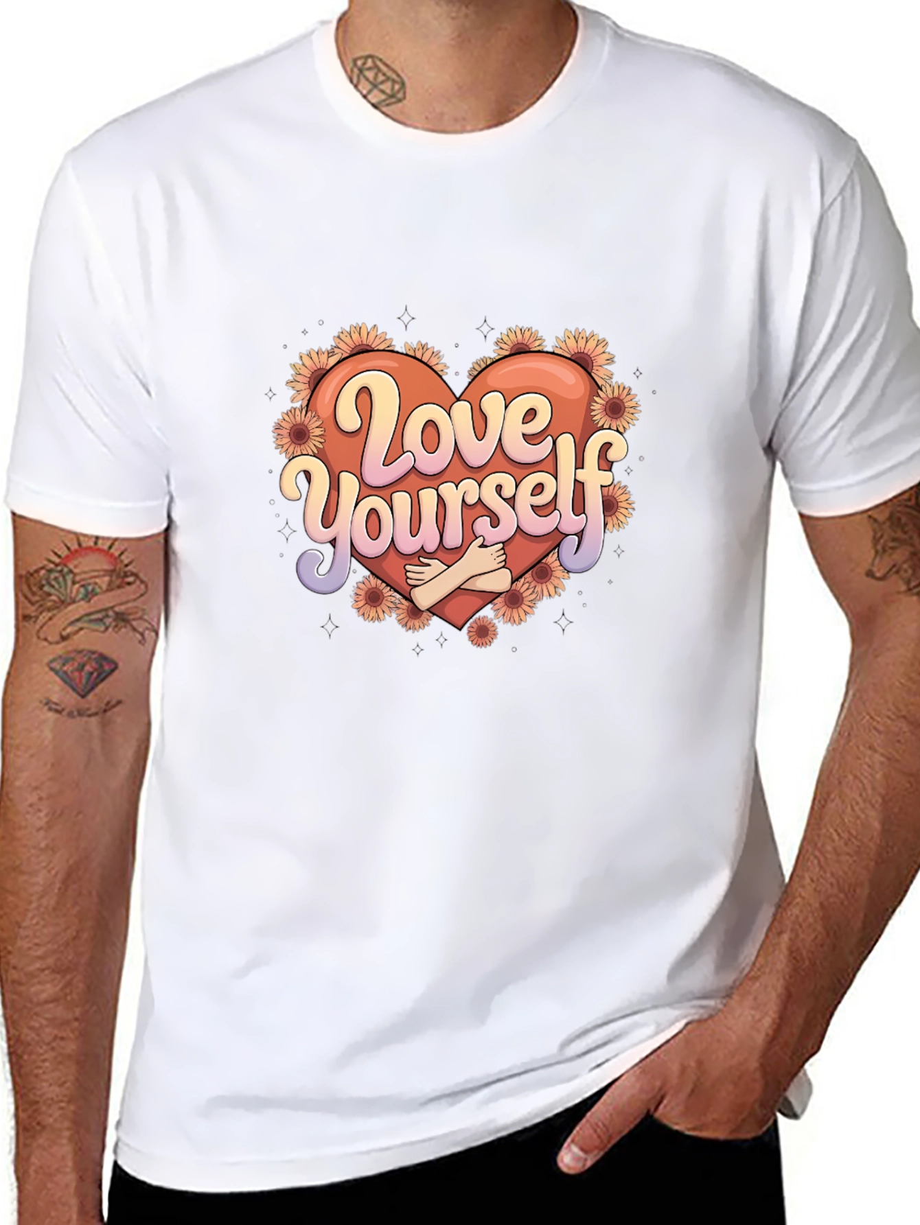 Love Yourself Graphic Tee - Heart & Flowers