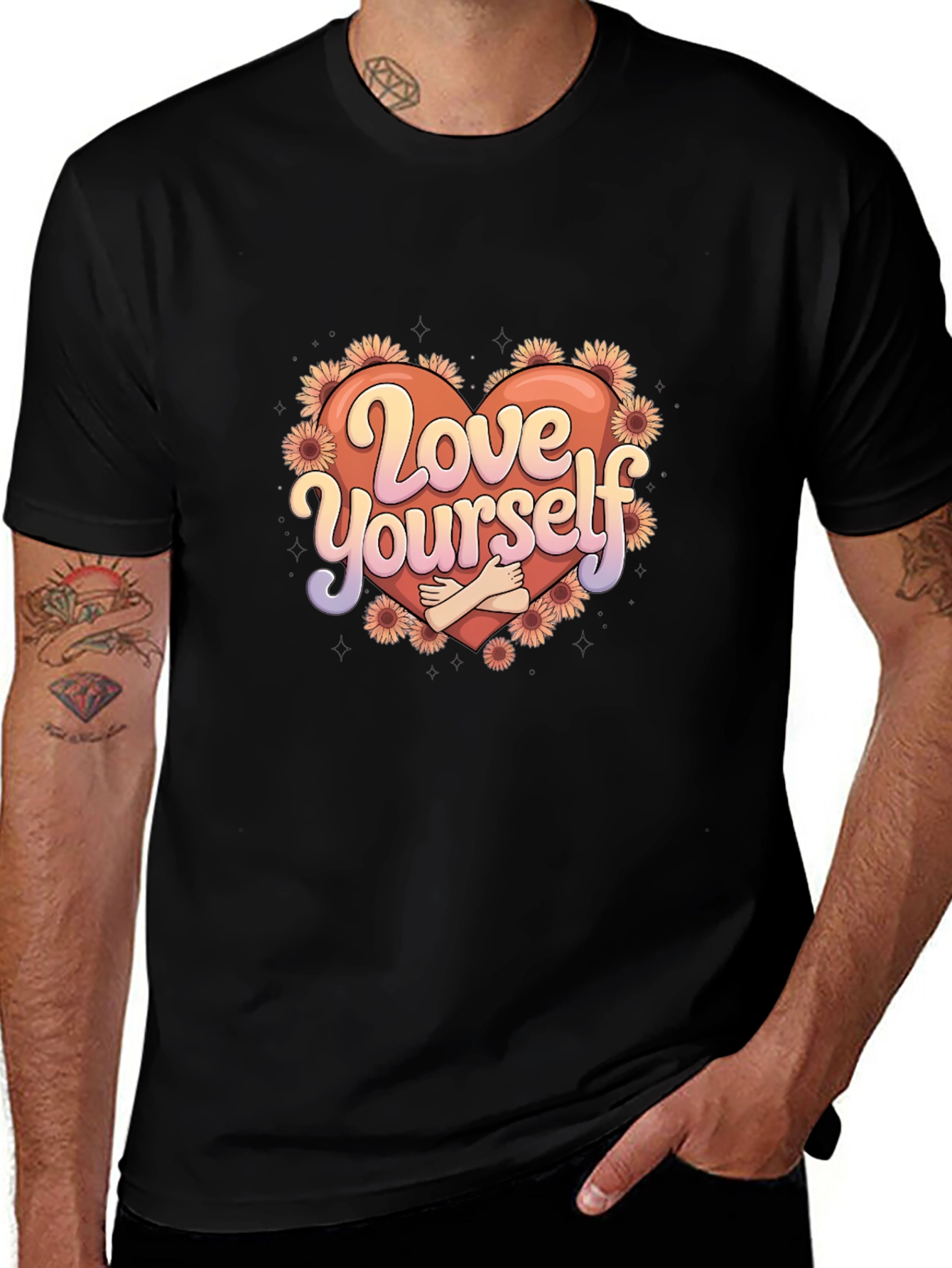 Love Yourself Graphic Tee - Heart & Flowers