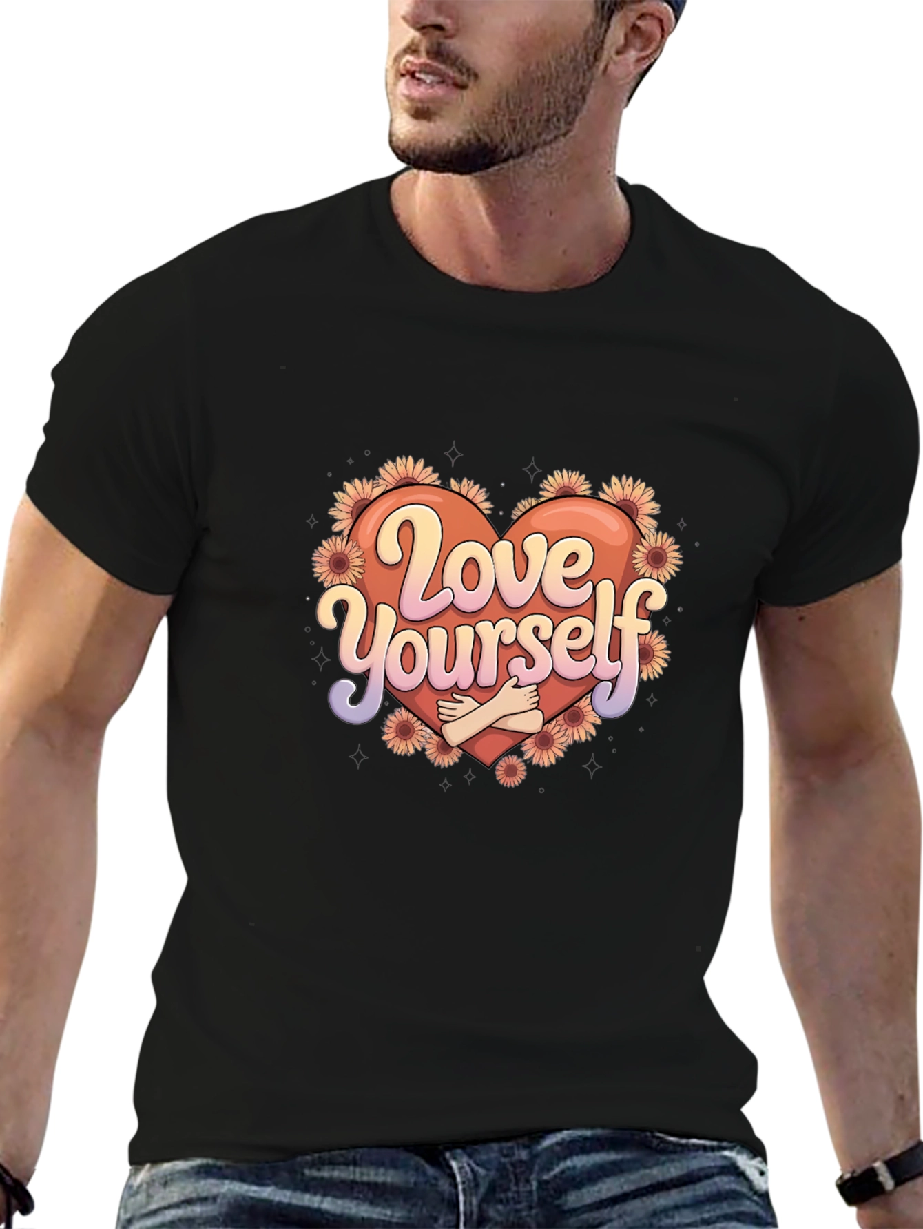 Love Yourself Graphic Tee - Heart & Flowers