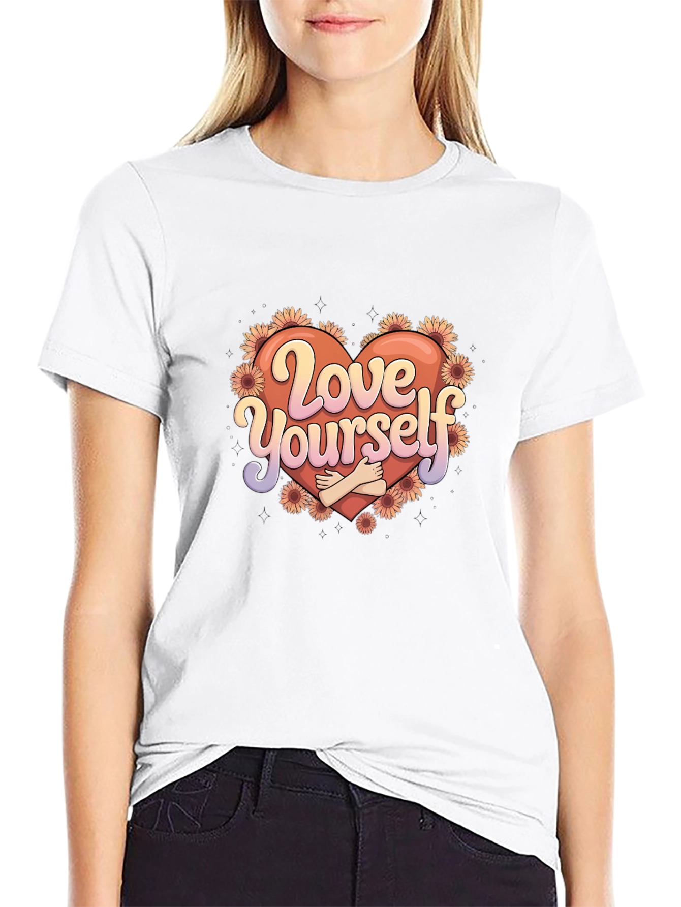 Love Yourself Graphic Tee - Heart & Flowers