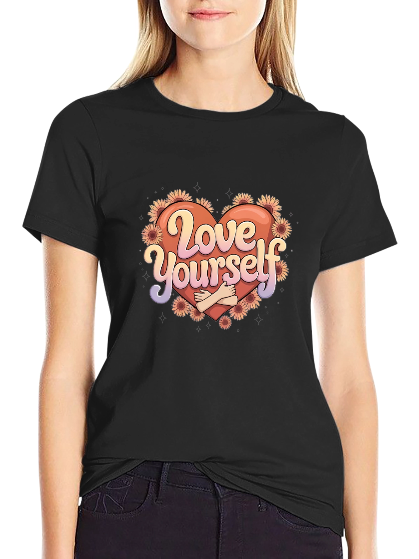 Love Yourself Graphic Tee - Heart & Flowers