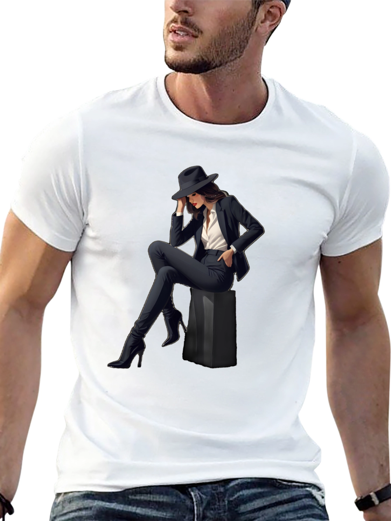 Stylish Womans Graphic Print T-Shirt - Black