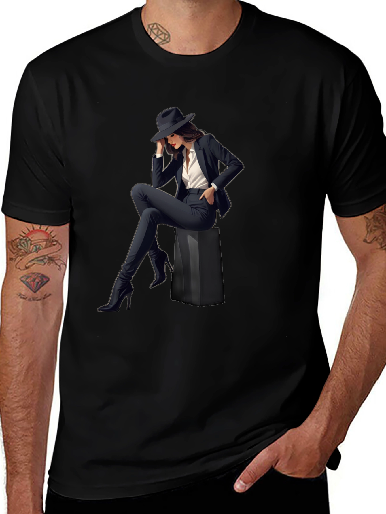 Stylish Womans Graphic Print T-Shirt - Black