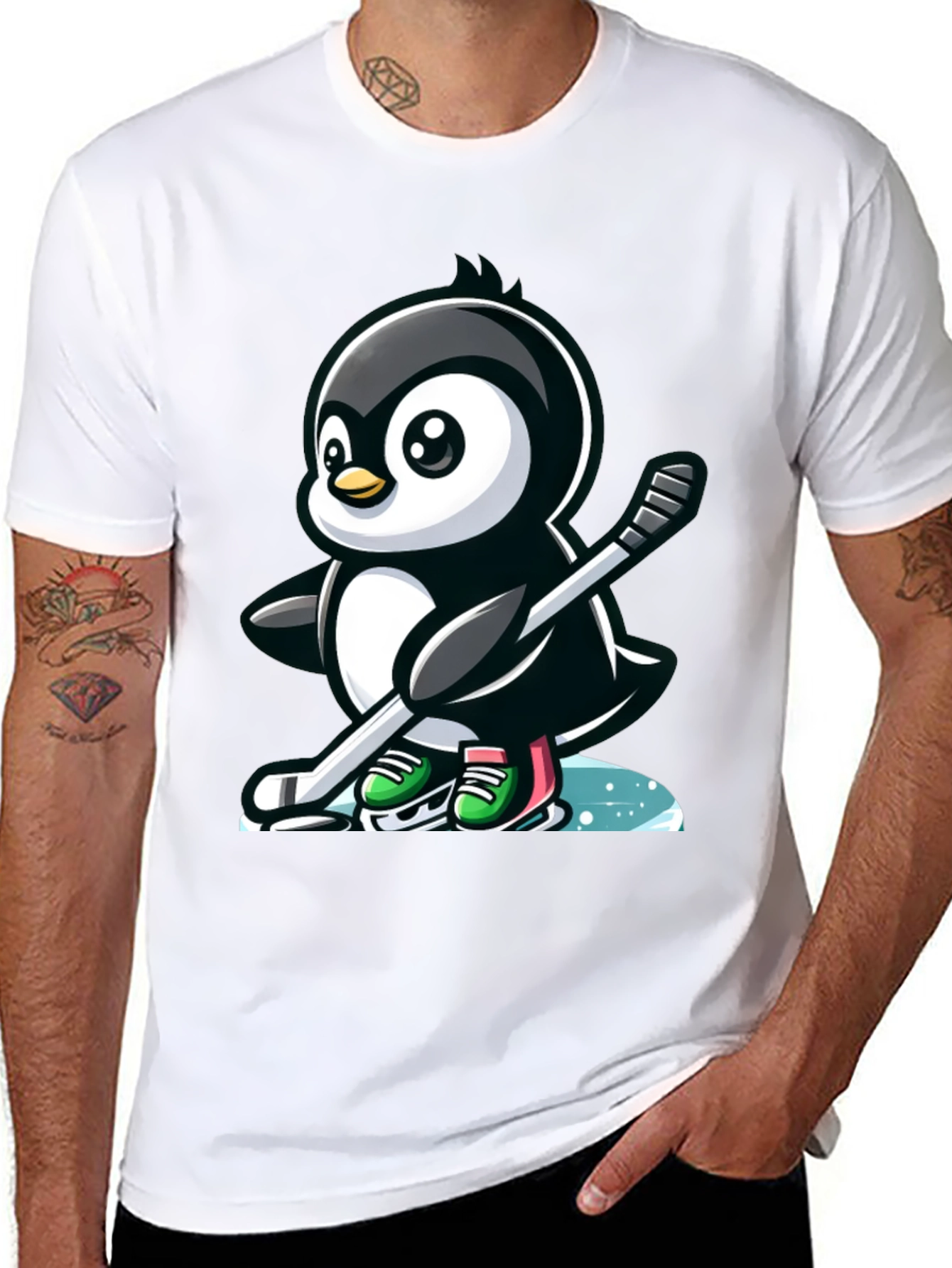 Hockey Penguin T-Shirt - Cool Cartoon Tee
