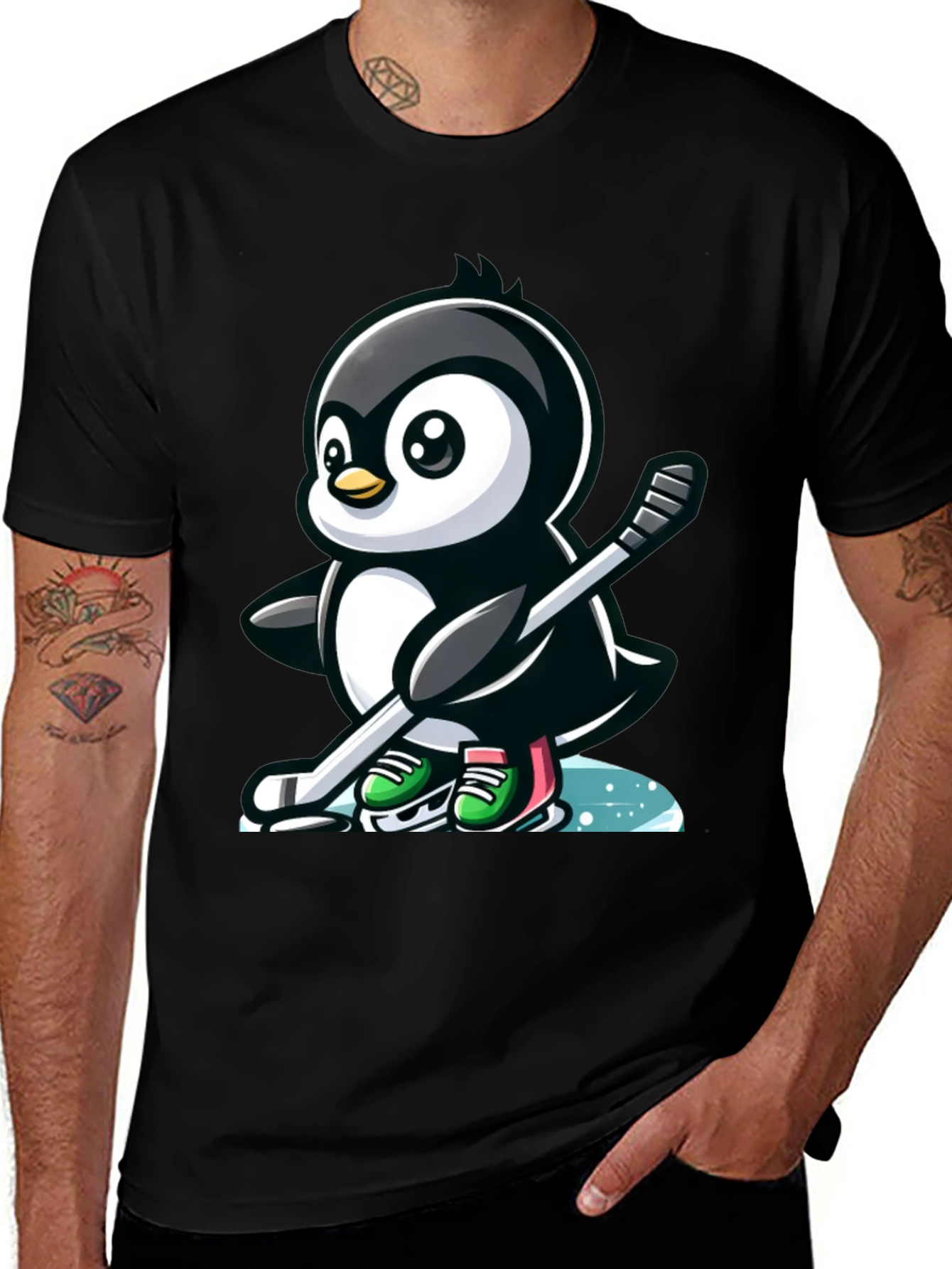 Hockey Penguin T-Shirt - Cool Cartoon Tee