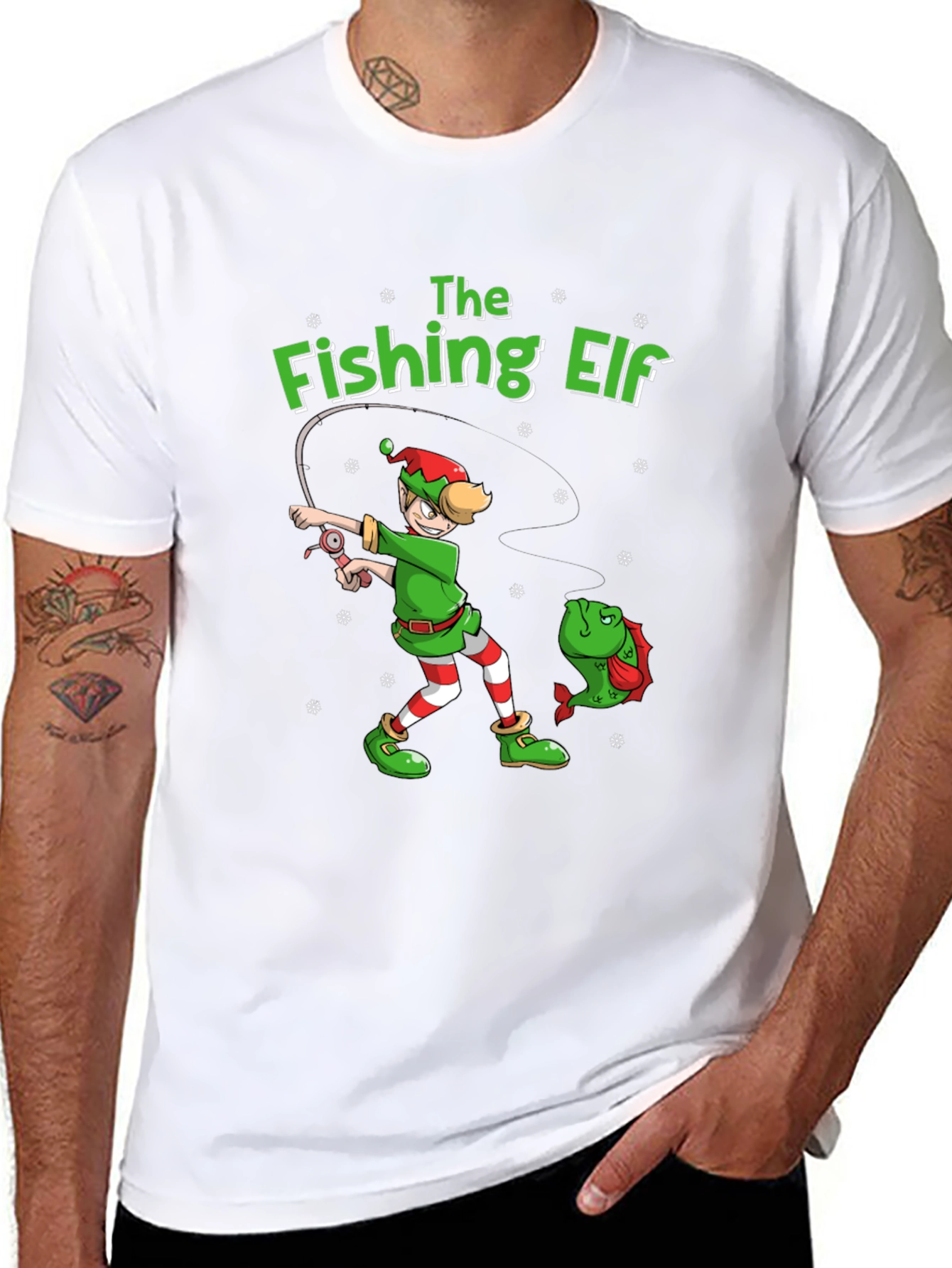 The Fishing Elf Christmas Holiday T-Shirt