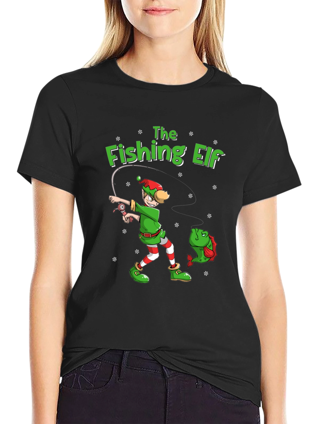 The Fishing Elf Christmas Holiday T-Shirt