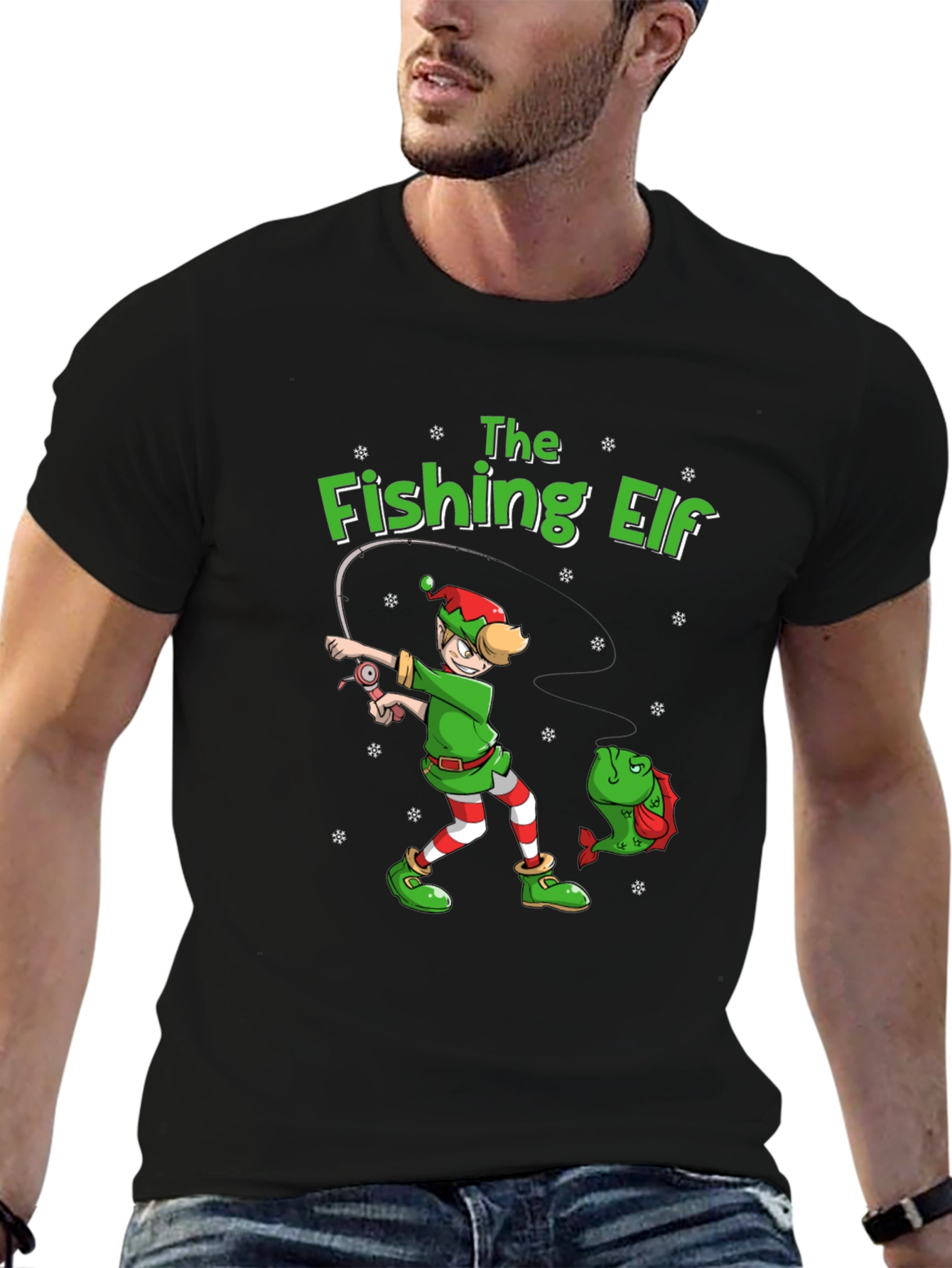 The Fishing Elf Christmas Holiday T-Shirt