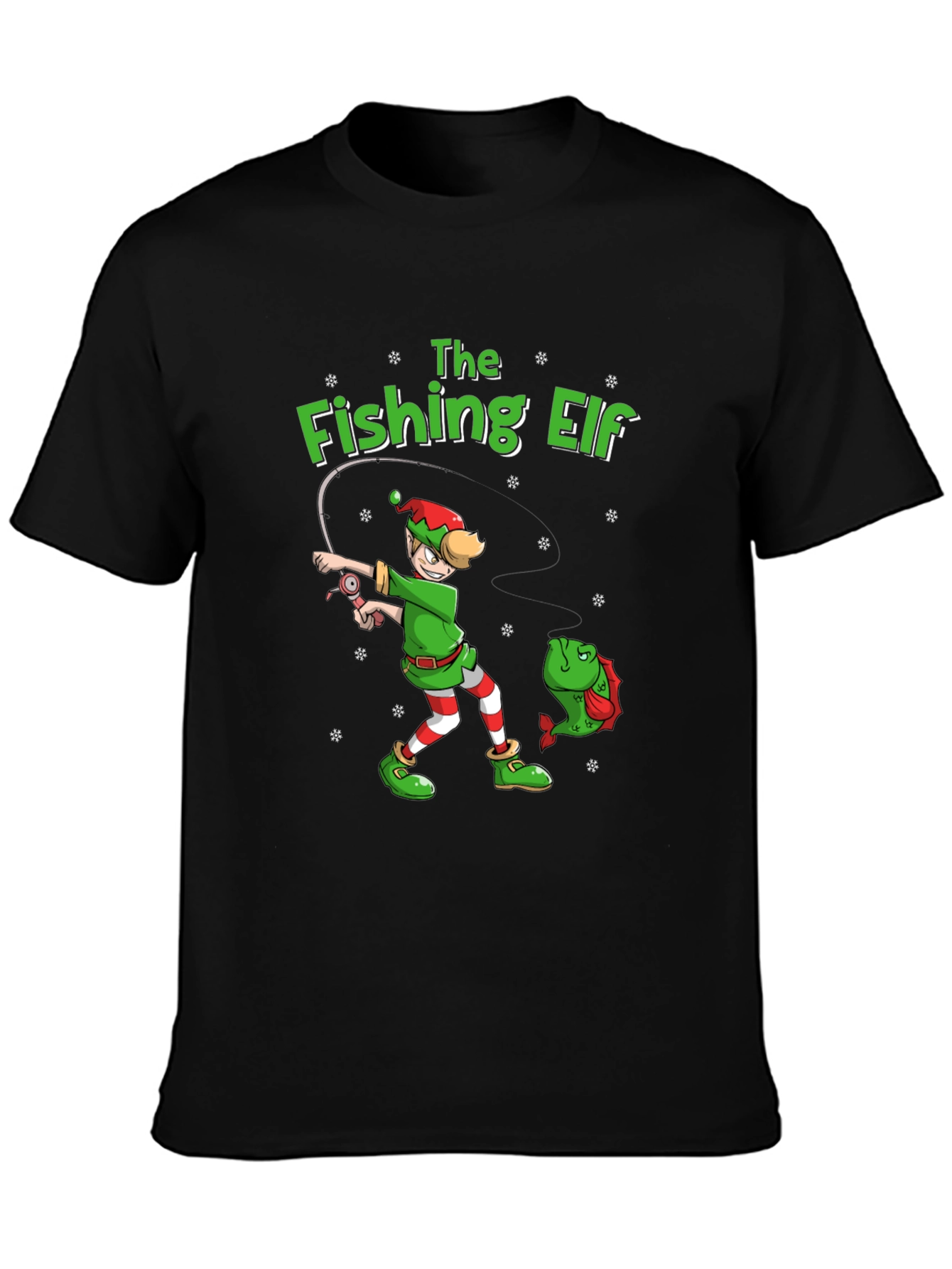 The Fishing Elf Christmas Holiday T-Shirt