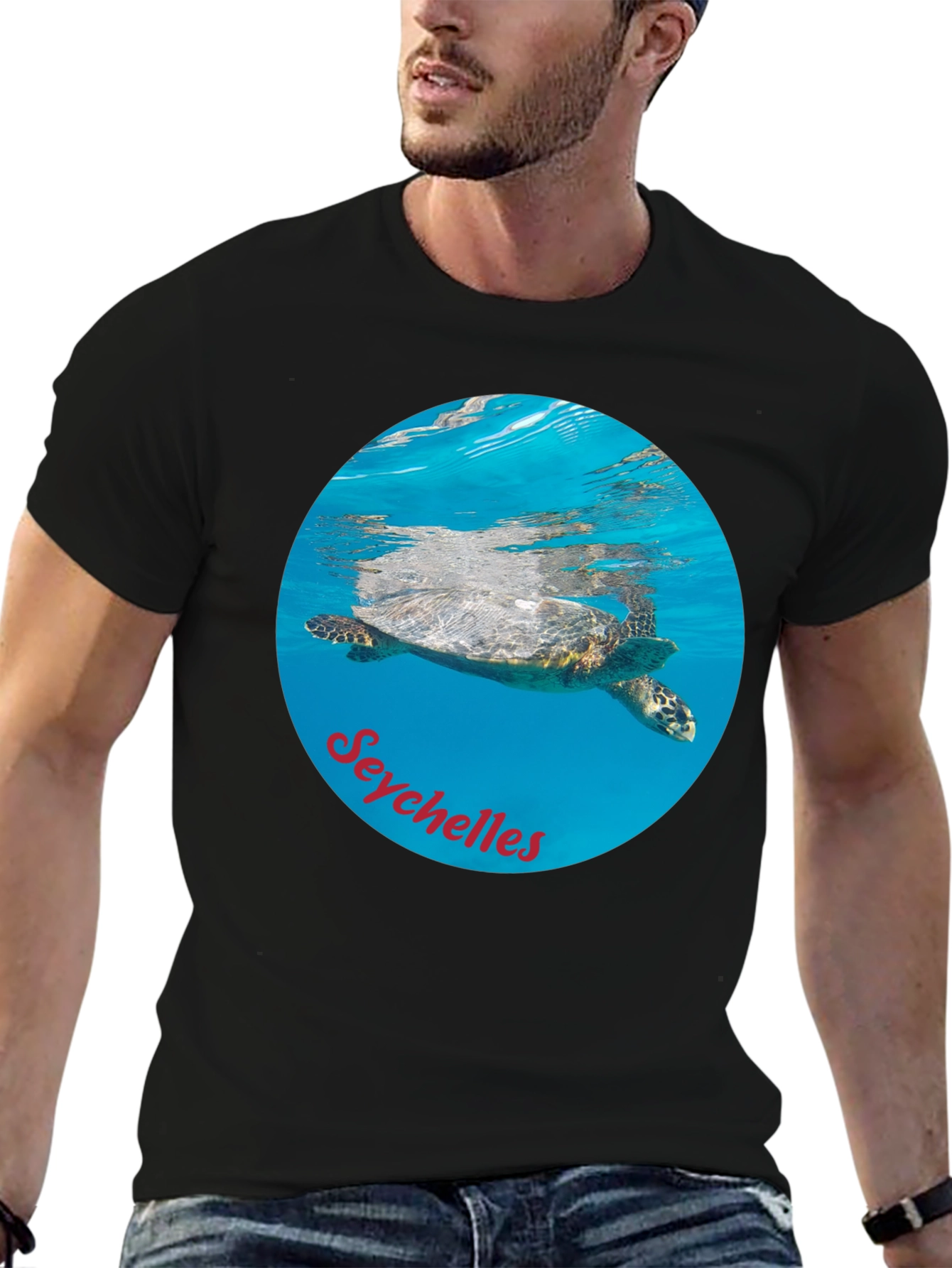 Seychelles Sea Turtle Black T-Shirt