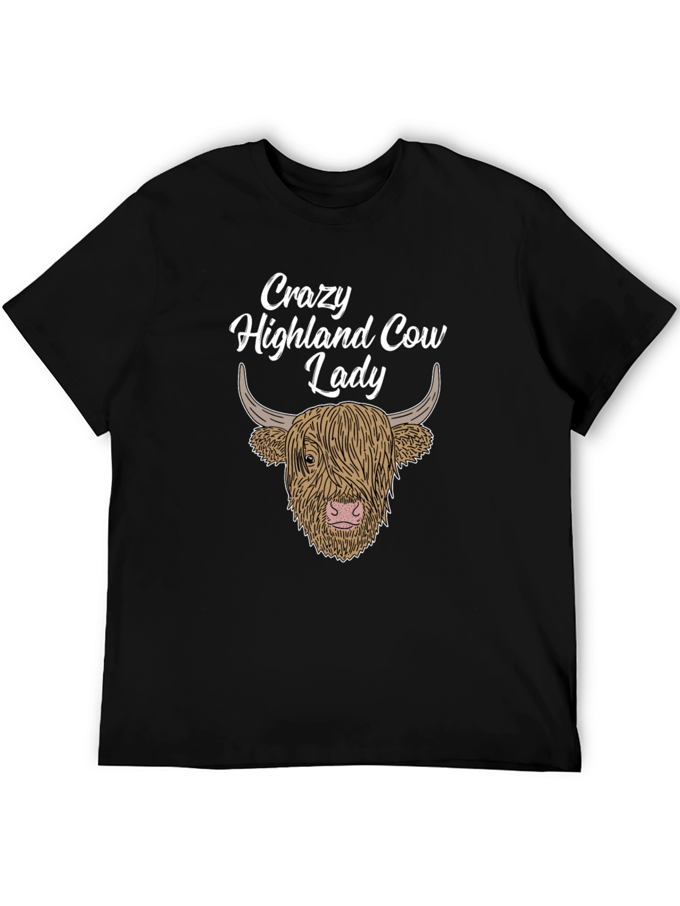 Crazy Highland Cow Lady T-Shirt - Black