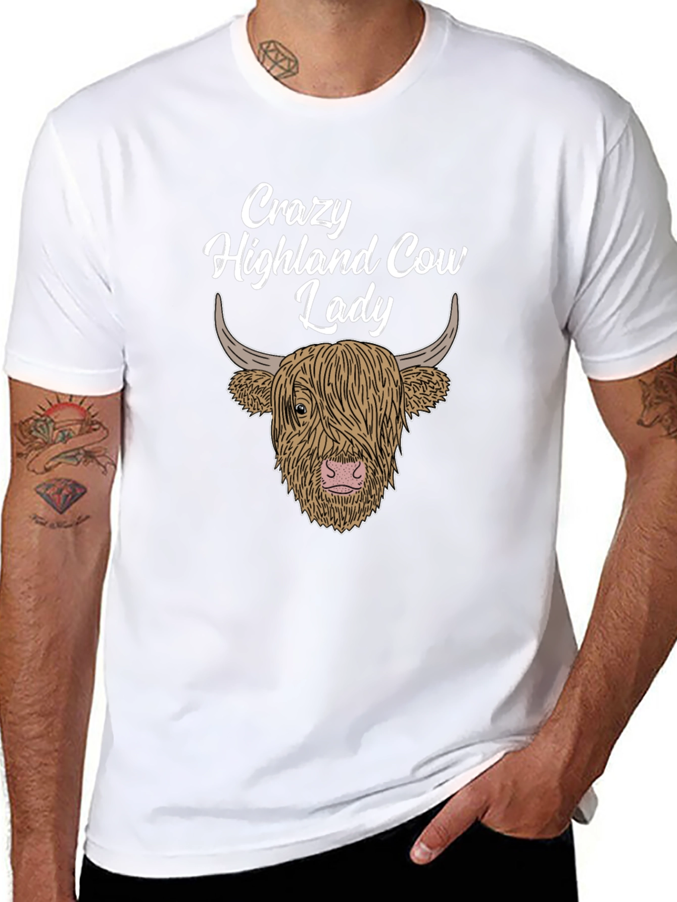 Crazy Highland Cow Lady T-Shirt - Black