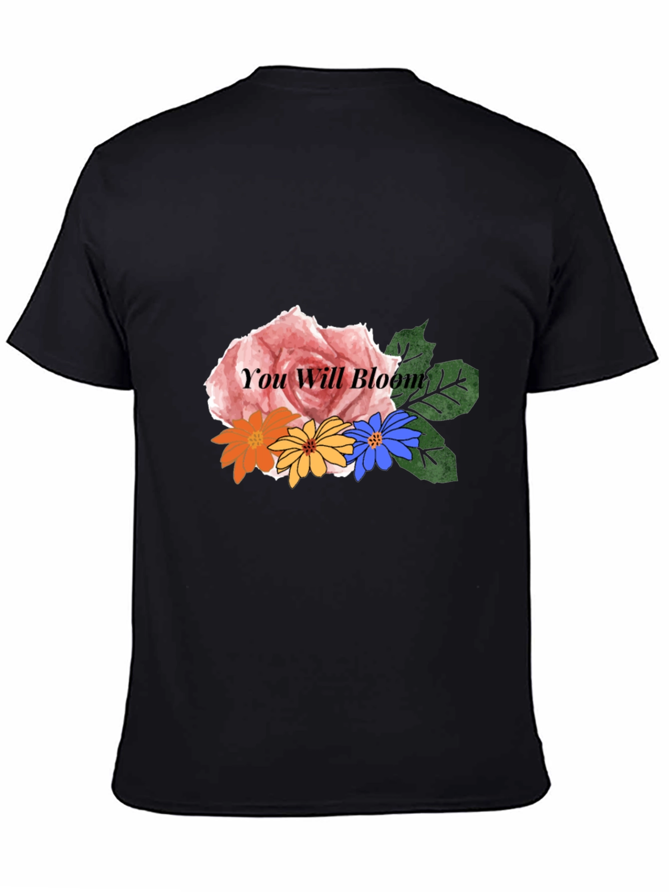 Floral You Will Bloom Graphic Black T-Shirt