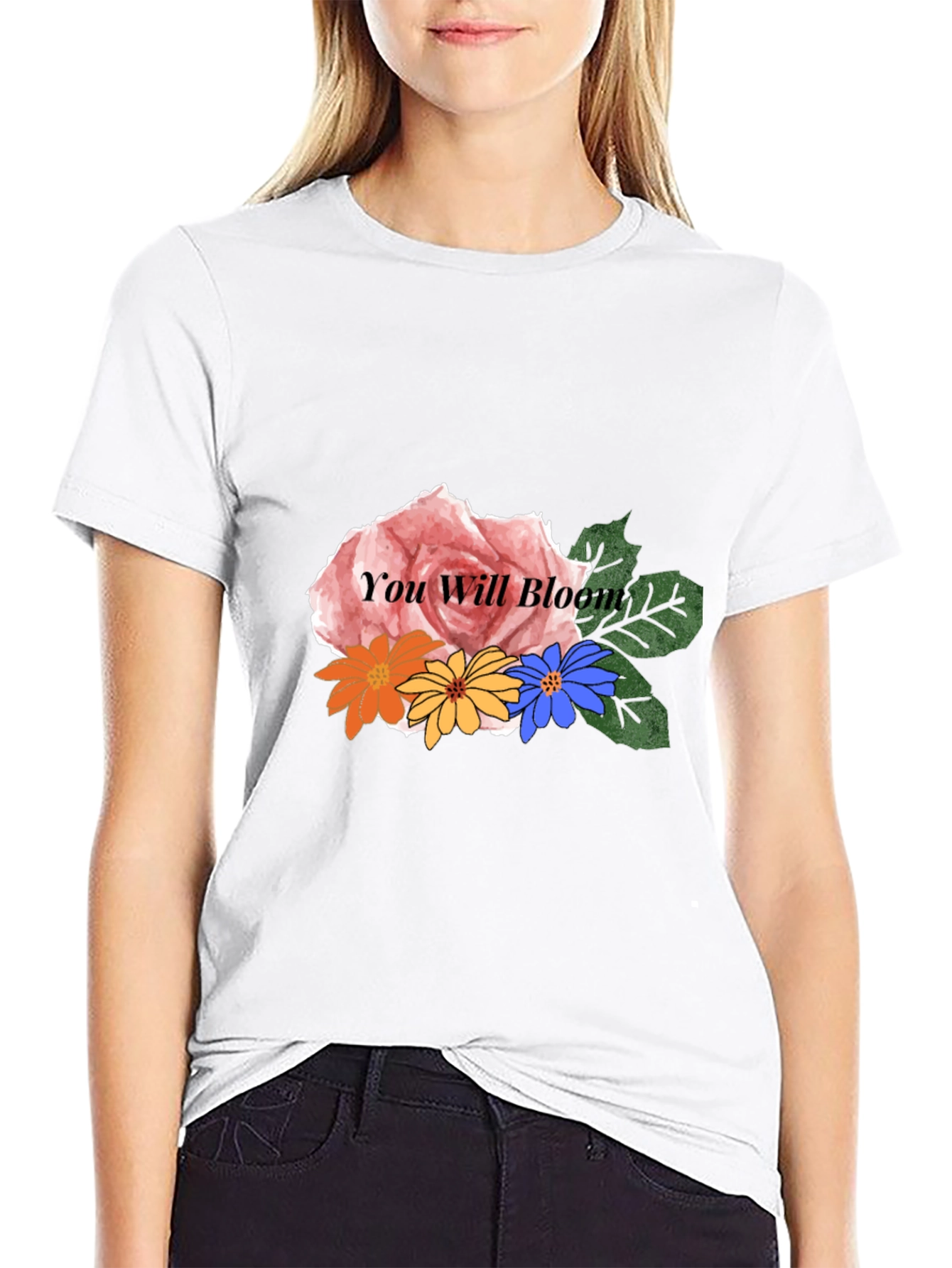 Floral You Will Bloom Graphic Black T-Shirt