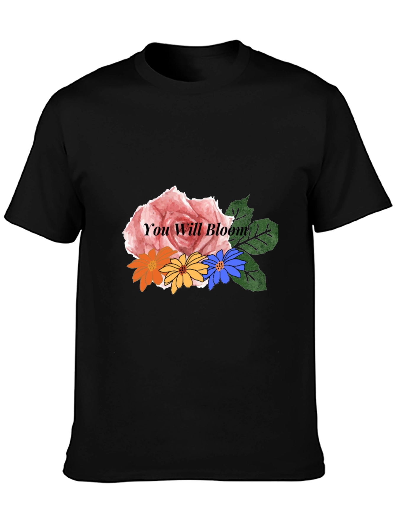Floral You Will Bloom Graphic Black T-Shirt