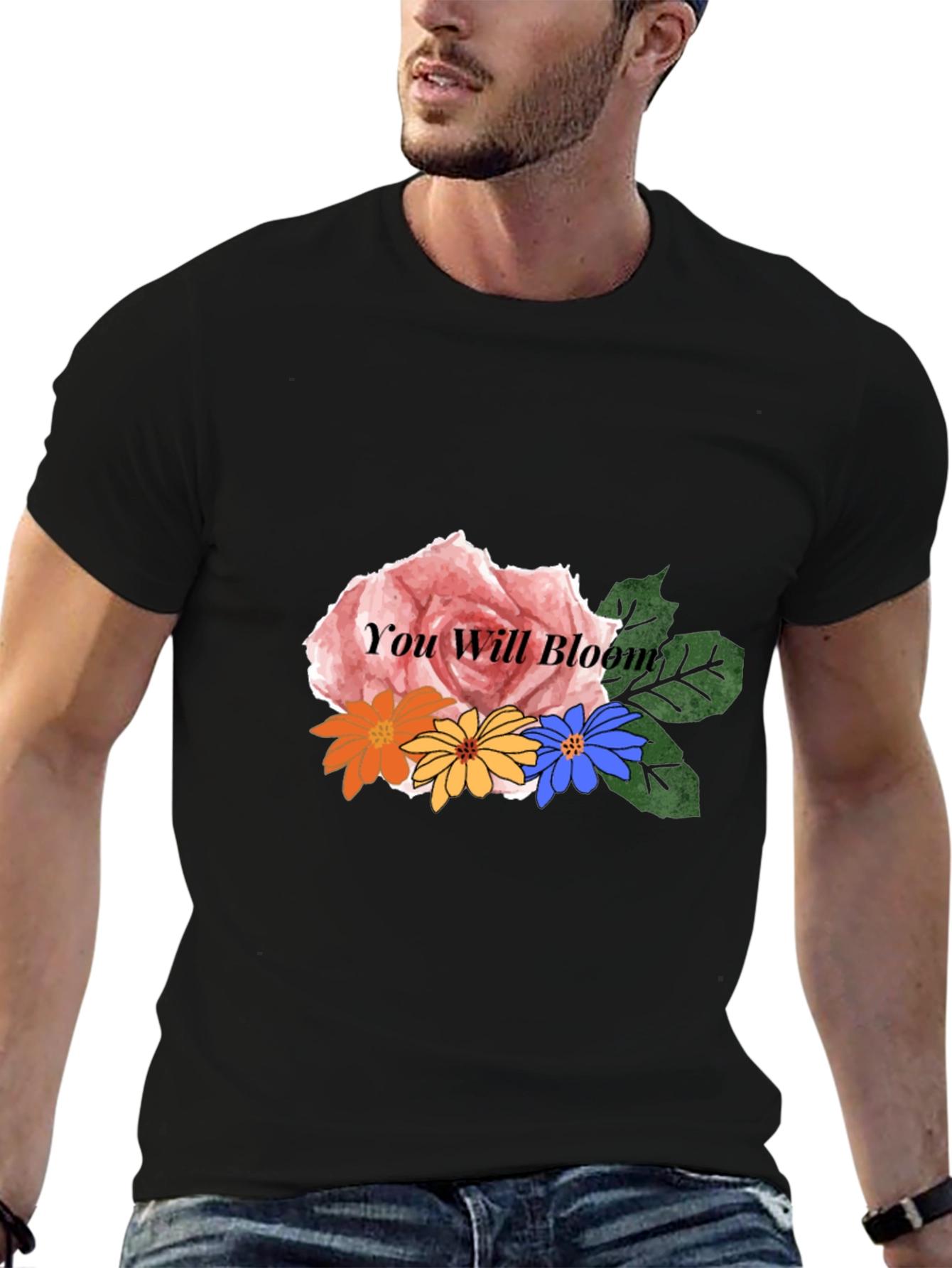 Floral You Will Bloom Graphic Black T-Shirt