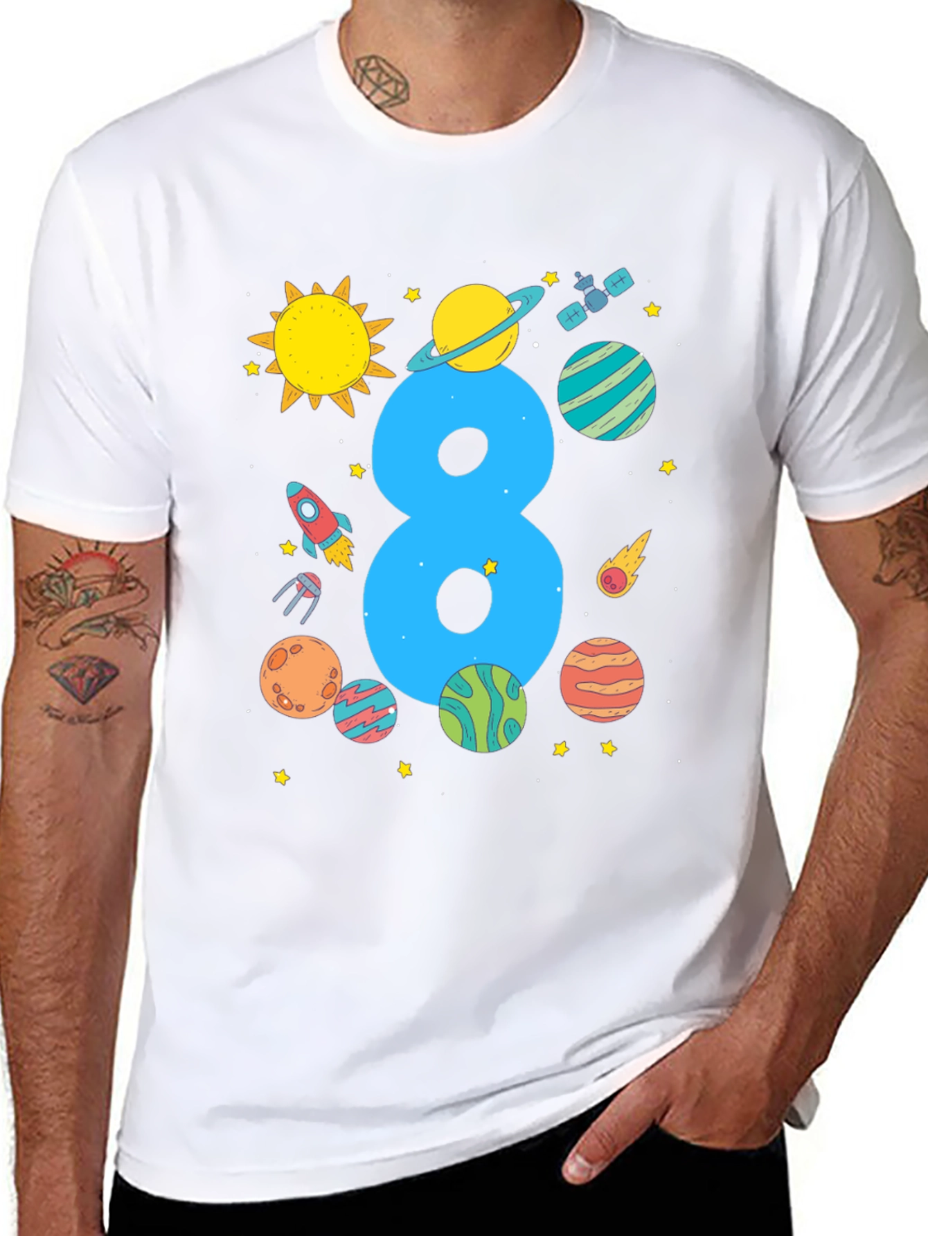 Kids 8th Birthday Space T-Shirt