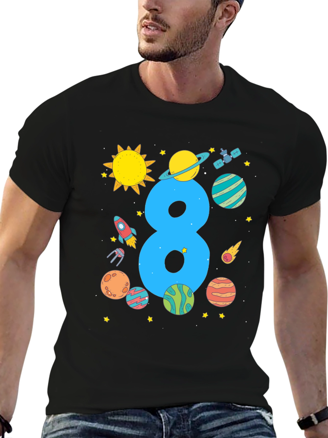 Kids 8th Birthday Space T-Shirt