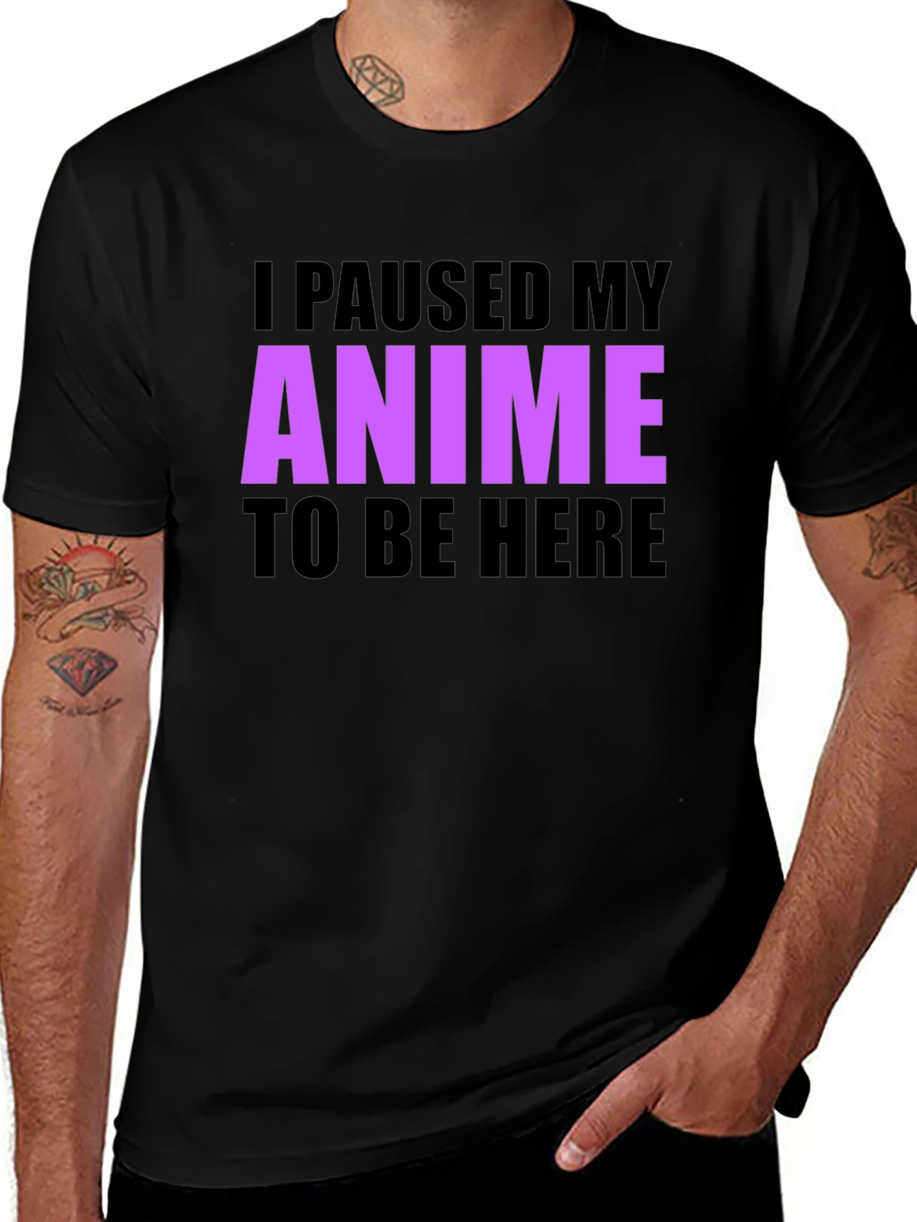 Anime Paused Graphic T-Shirt - Casual Crew Neck Tee