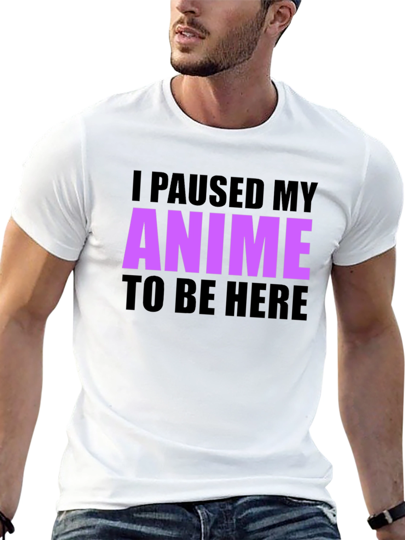 Anime Paused Graphic T-Shirt - Casual Crew Neck Tee