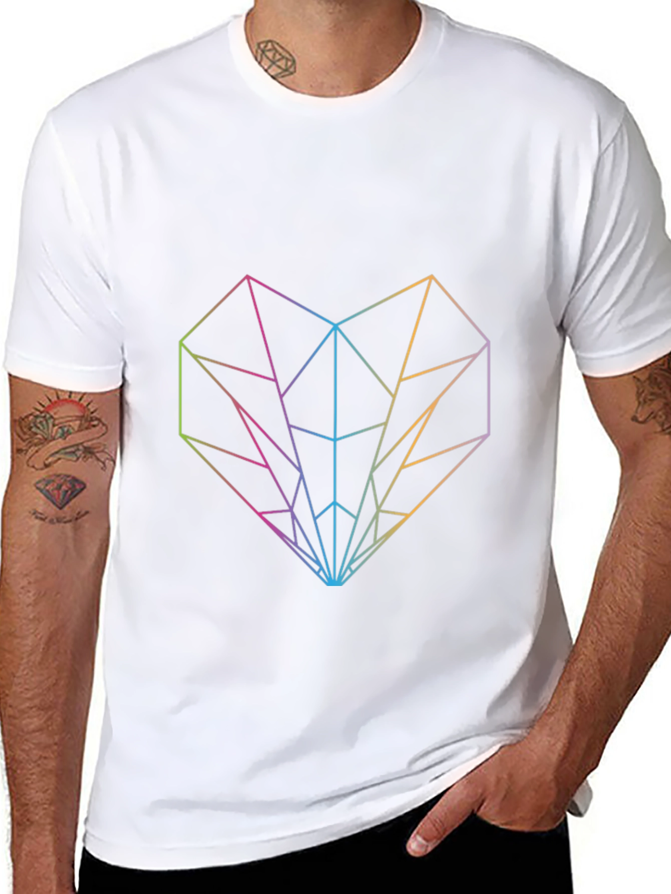 Geometric Heart Graphic Tee - Modern Rainbow Design