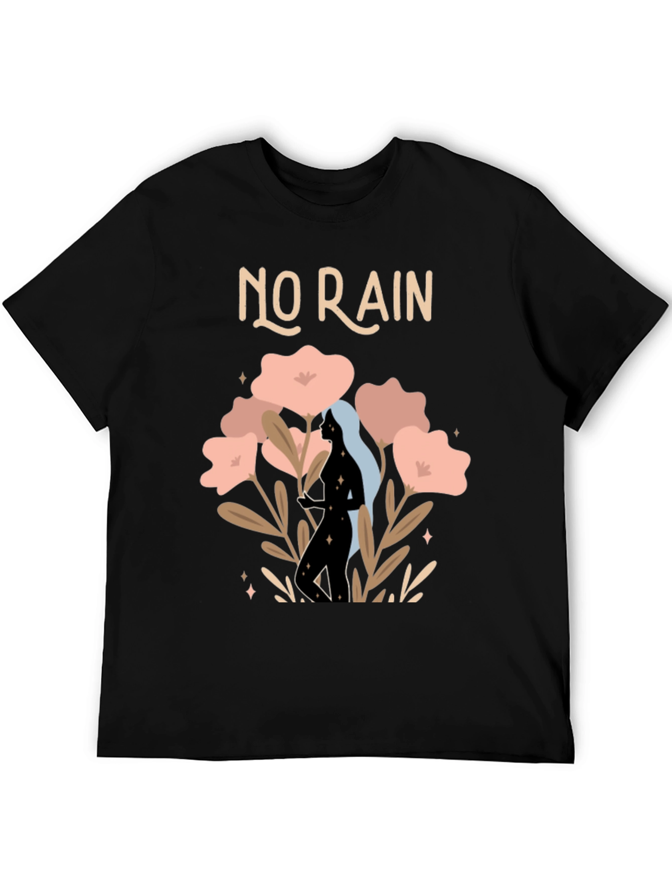Stylish No Rain Graphic Print Black T-Shirt