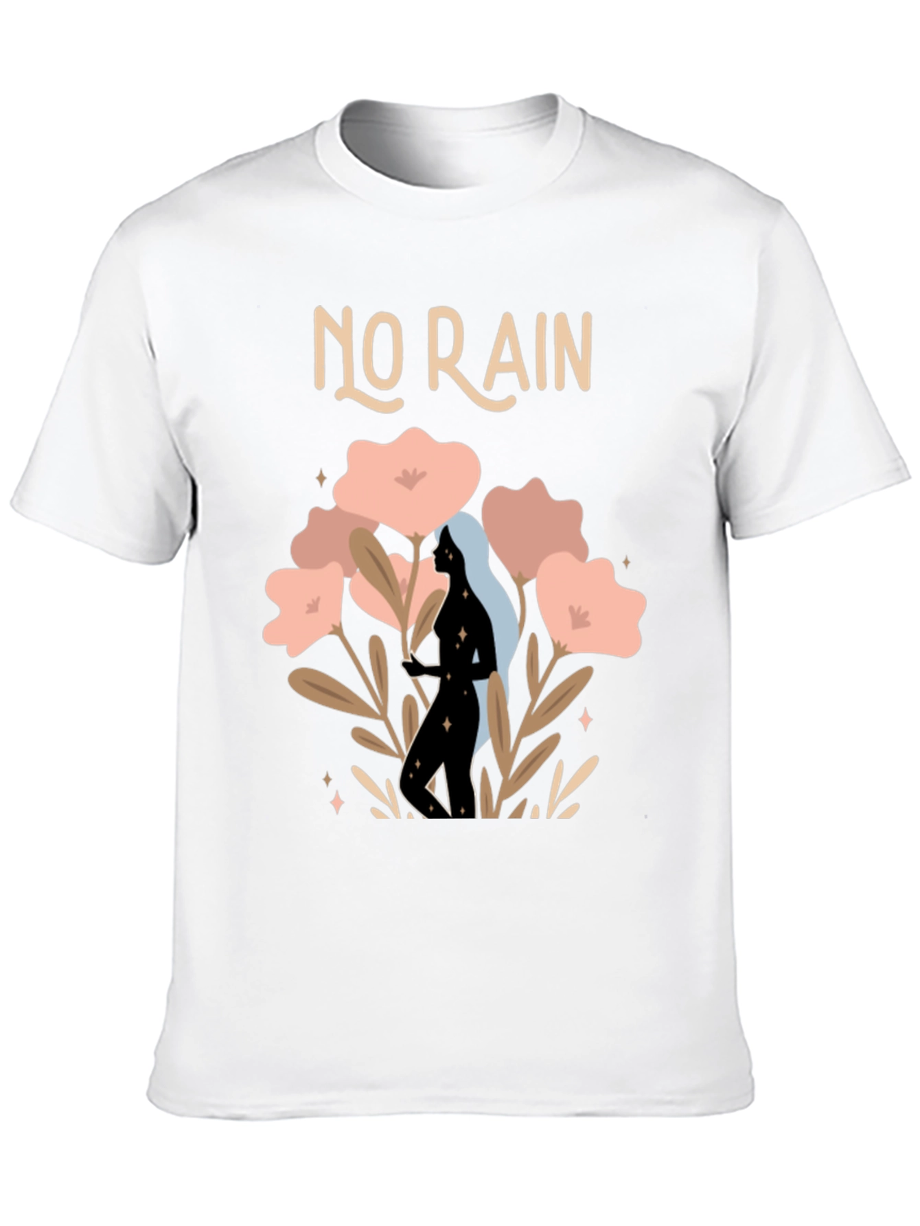 Stylish No Rain Graphic Print Black T-Shirt