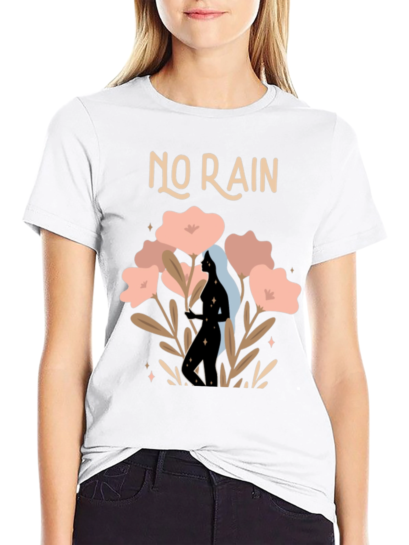 Stylish No Rain Graphic Print Black T-Shirt