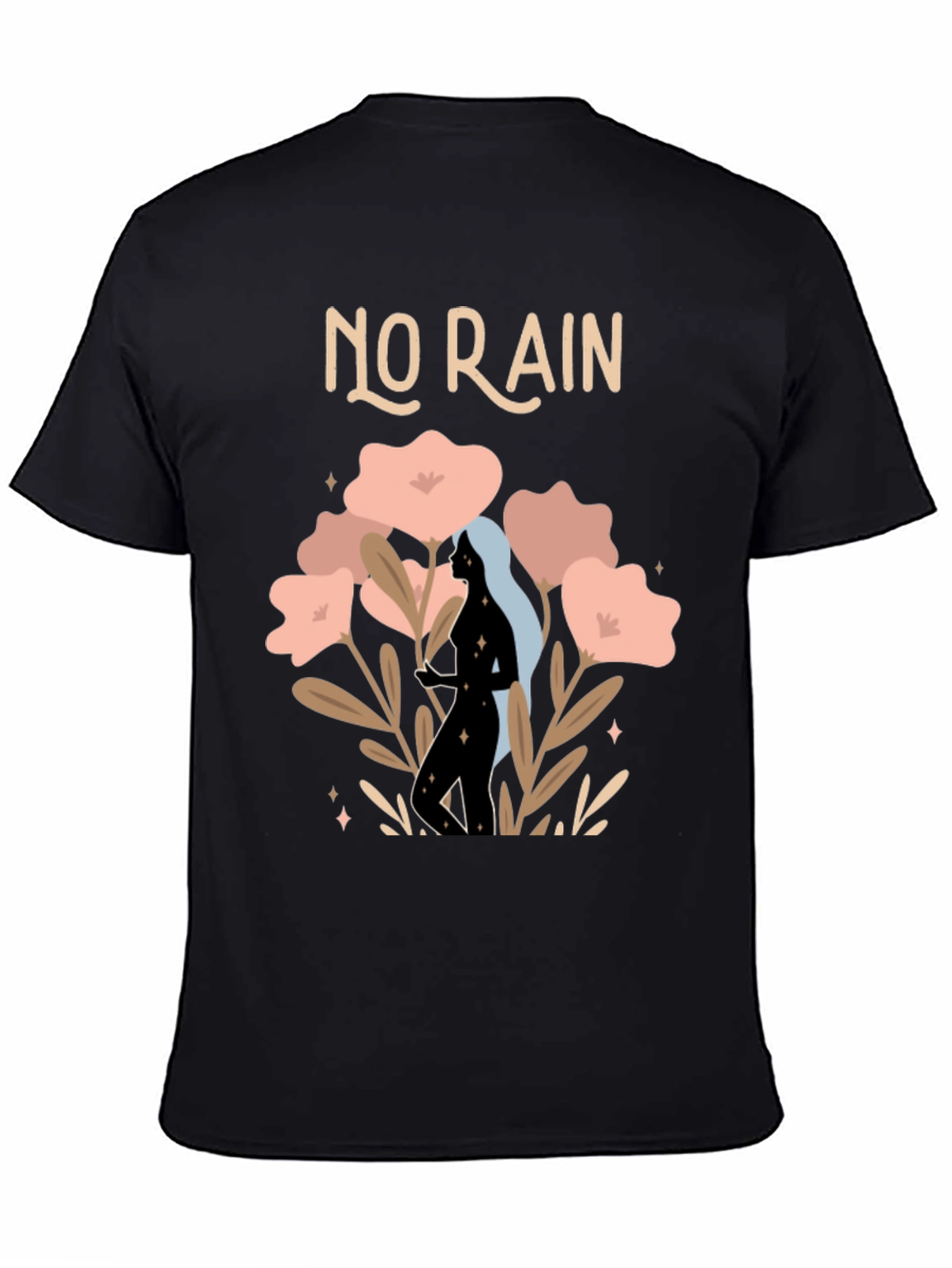 Stylish No Rain Graphic Print Black T-Shirt