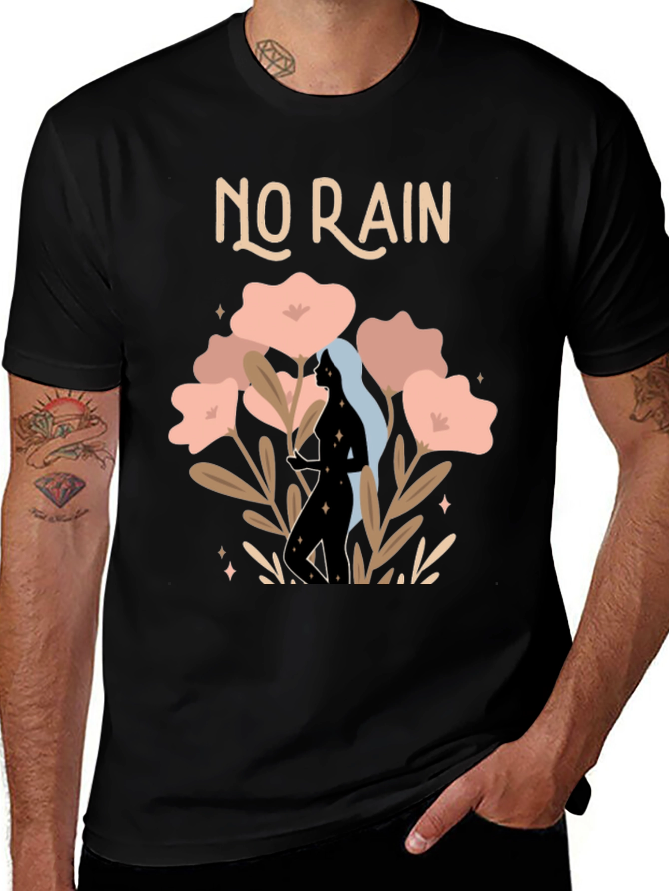 Stylish No Rain Graphic Print Black T-Shirt