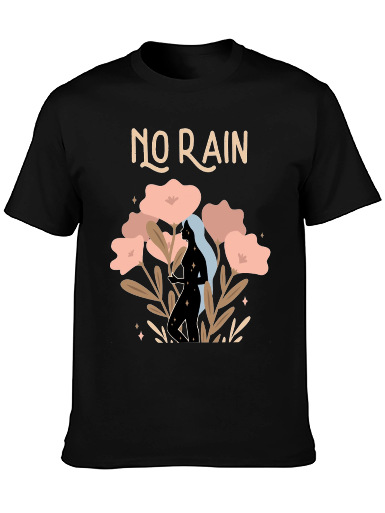Stylish No Rain Graphic Print Black T-Shirt