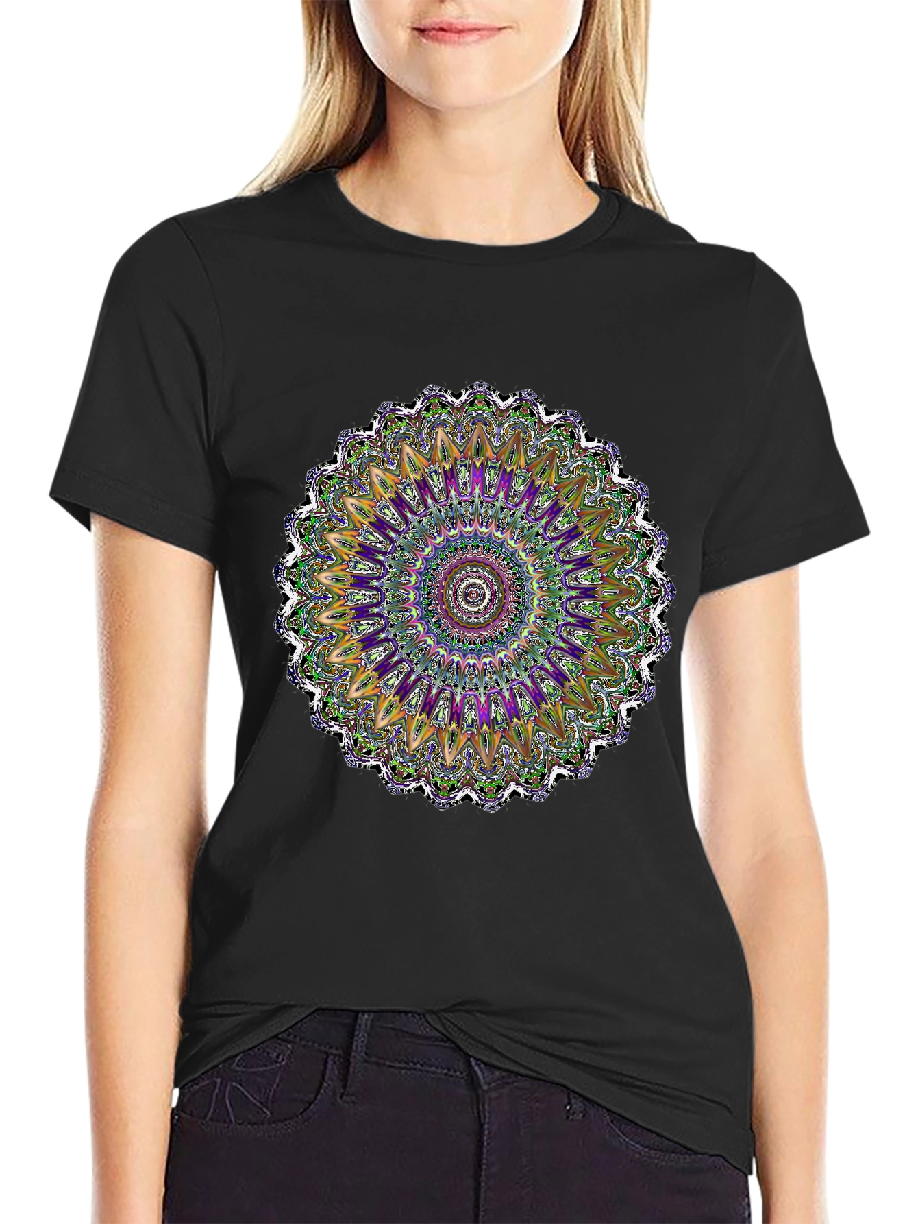 Vibrant Mandala Graphic Tee - Artistic Black T-Shirt