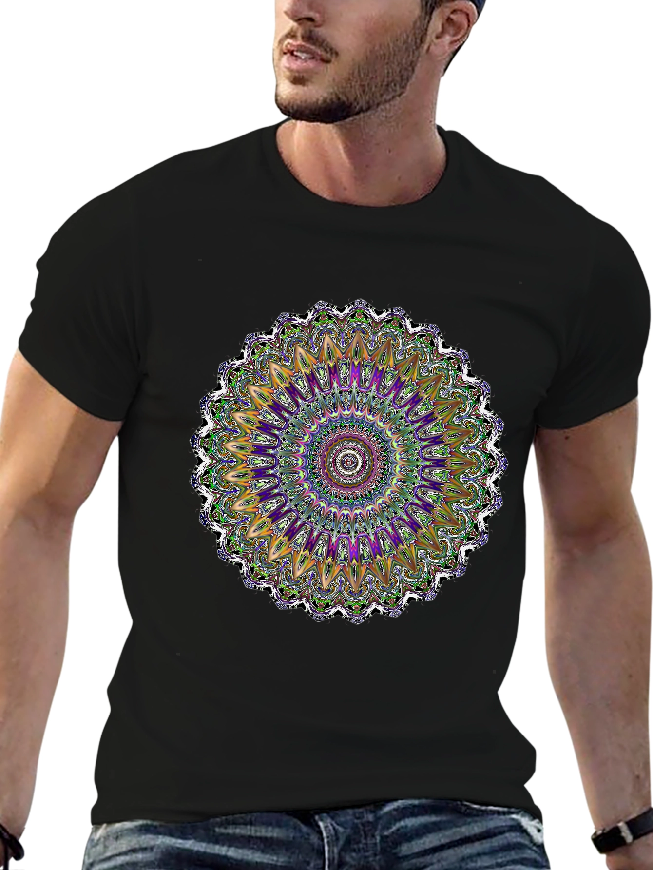 Vibrant Mandala Graphic Tee - Artistic Black T-Shirt