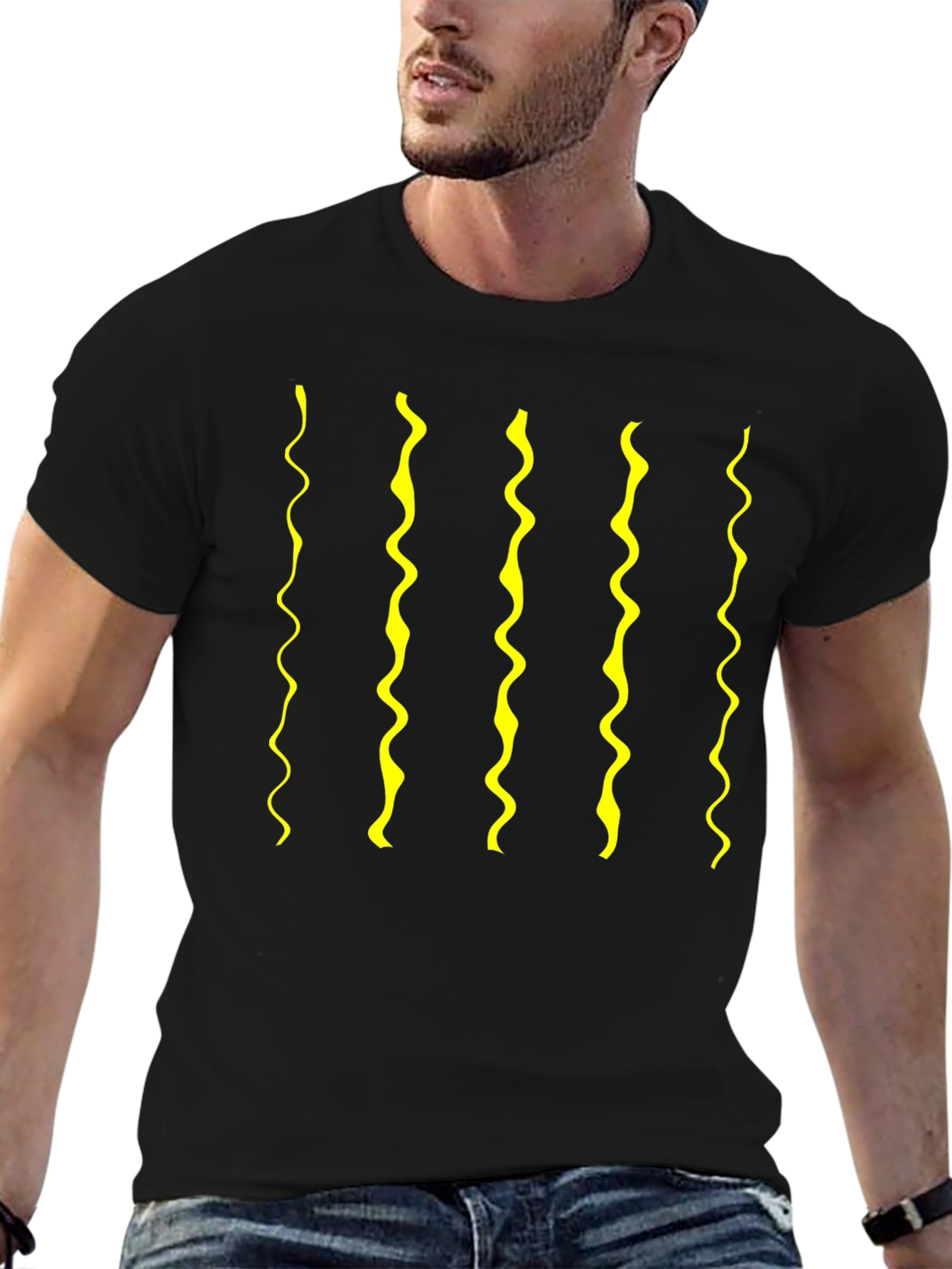 Wavy Line Graphic Tee - Modern Casual Style