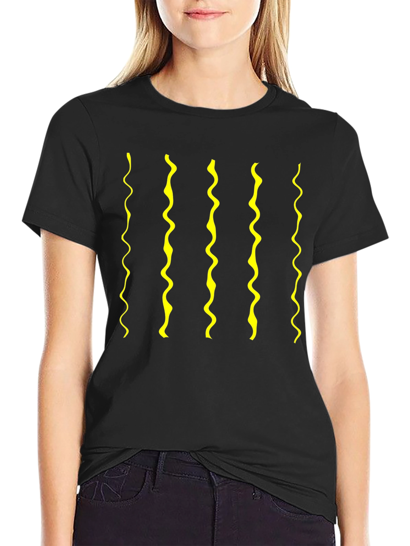 Wavy Line Graphic Tee - Modern Casual Style