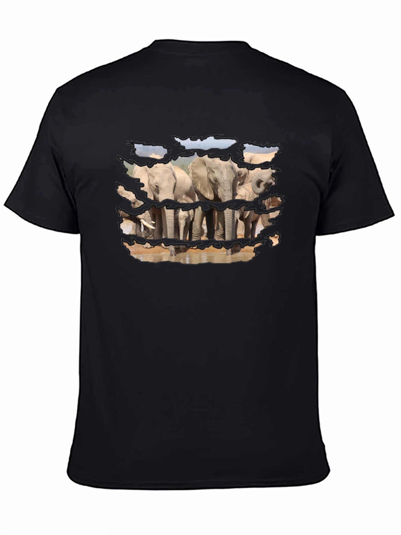 Elephant Graphic Print Black T-Shirt