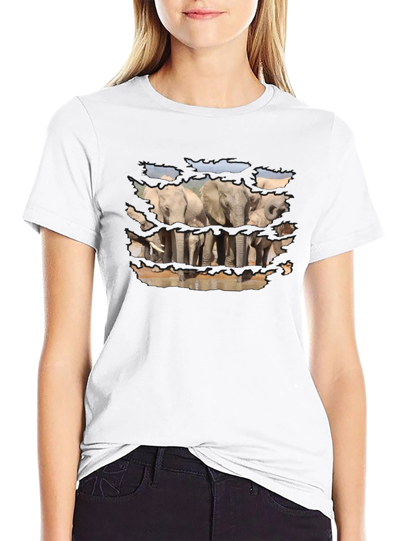 Elephant Graphic Print Black T-Shirt