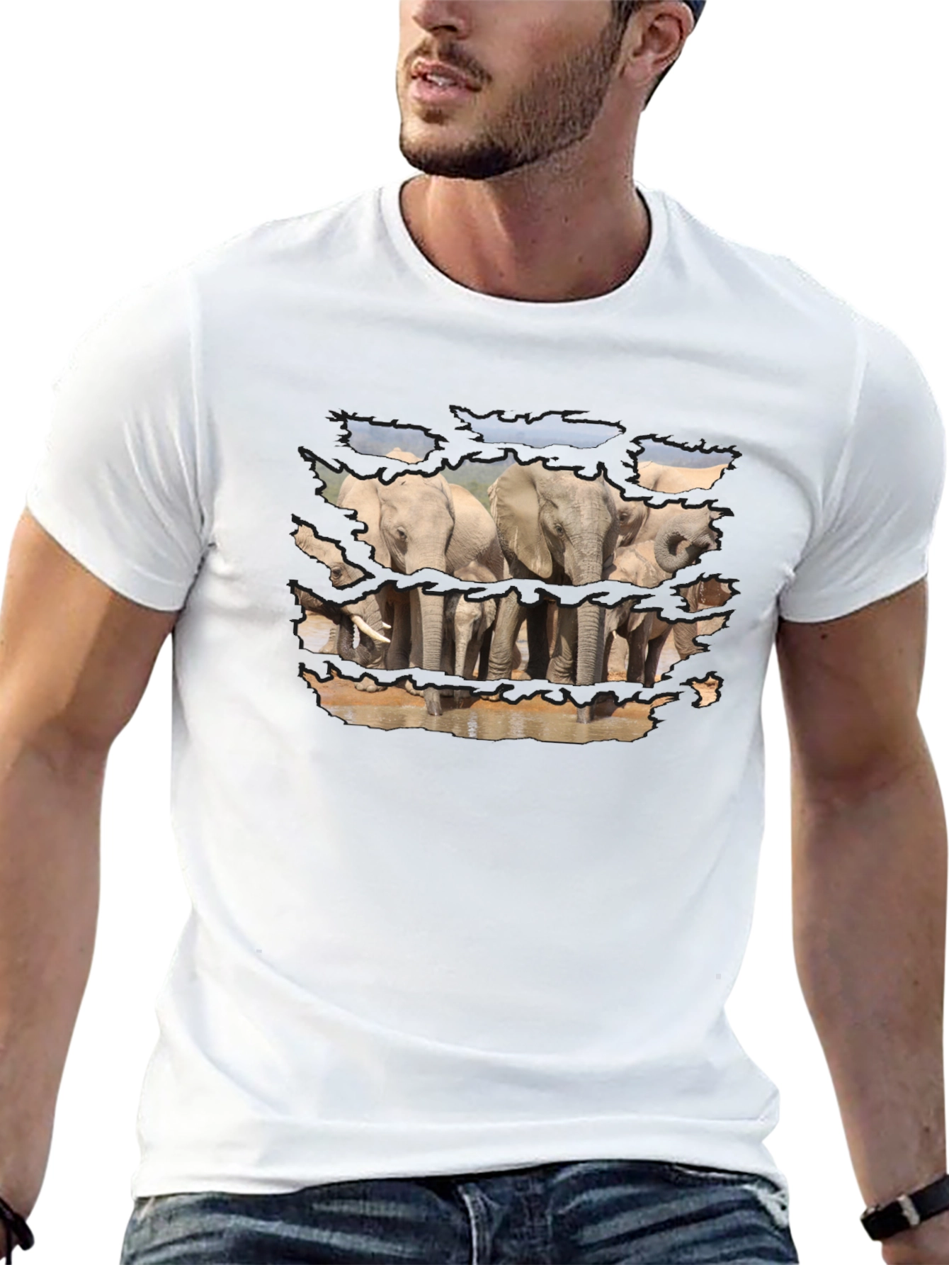 Elephant Graphic Print Black T-Shirt