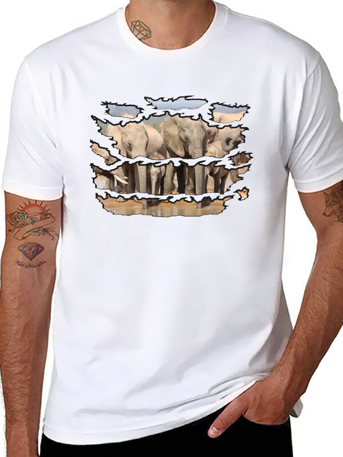 Elephant Graphic Print Black T-Shirt