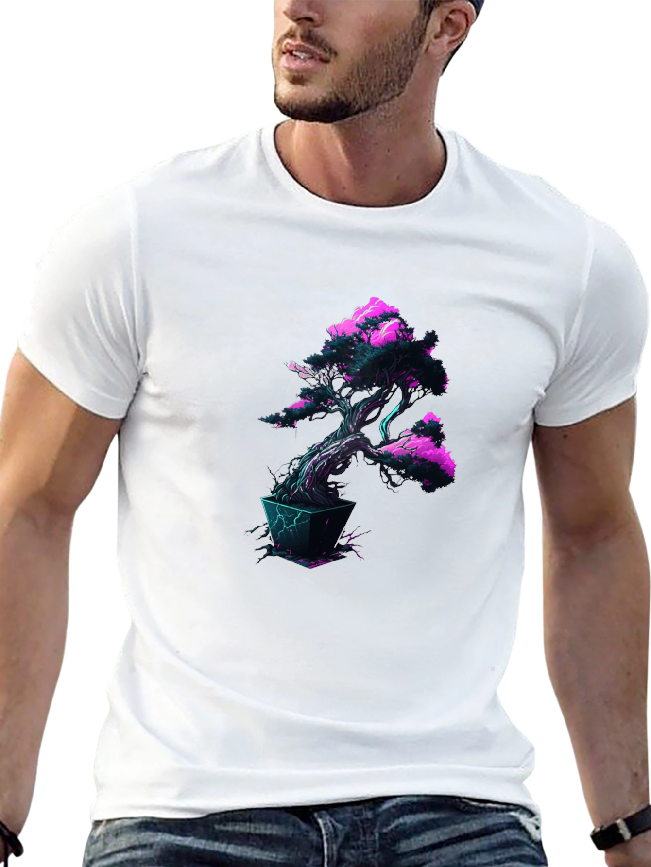 Cyberpunk Bonsai Tree Black T-Shirt